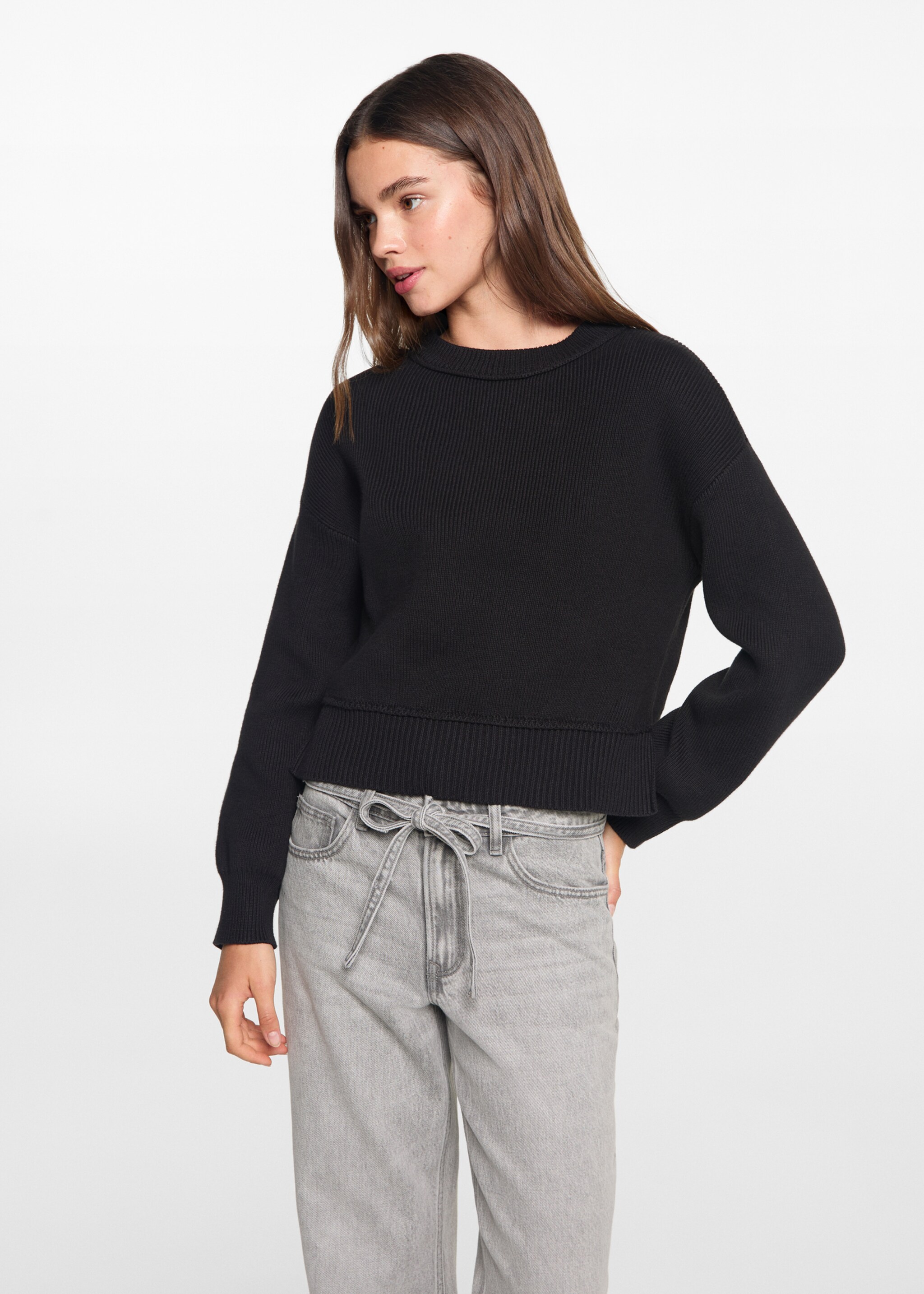 Traperice širokih nogavica s vezicom - Prikaz srednjeg dijela, Svjetlosivi denim. Ref: 77054790-00.