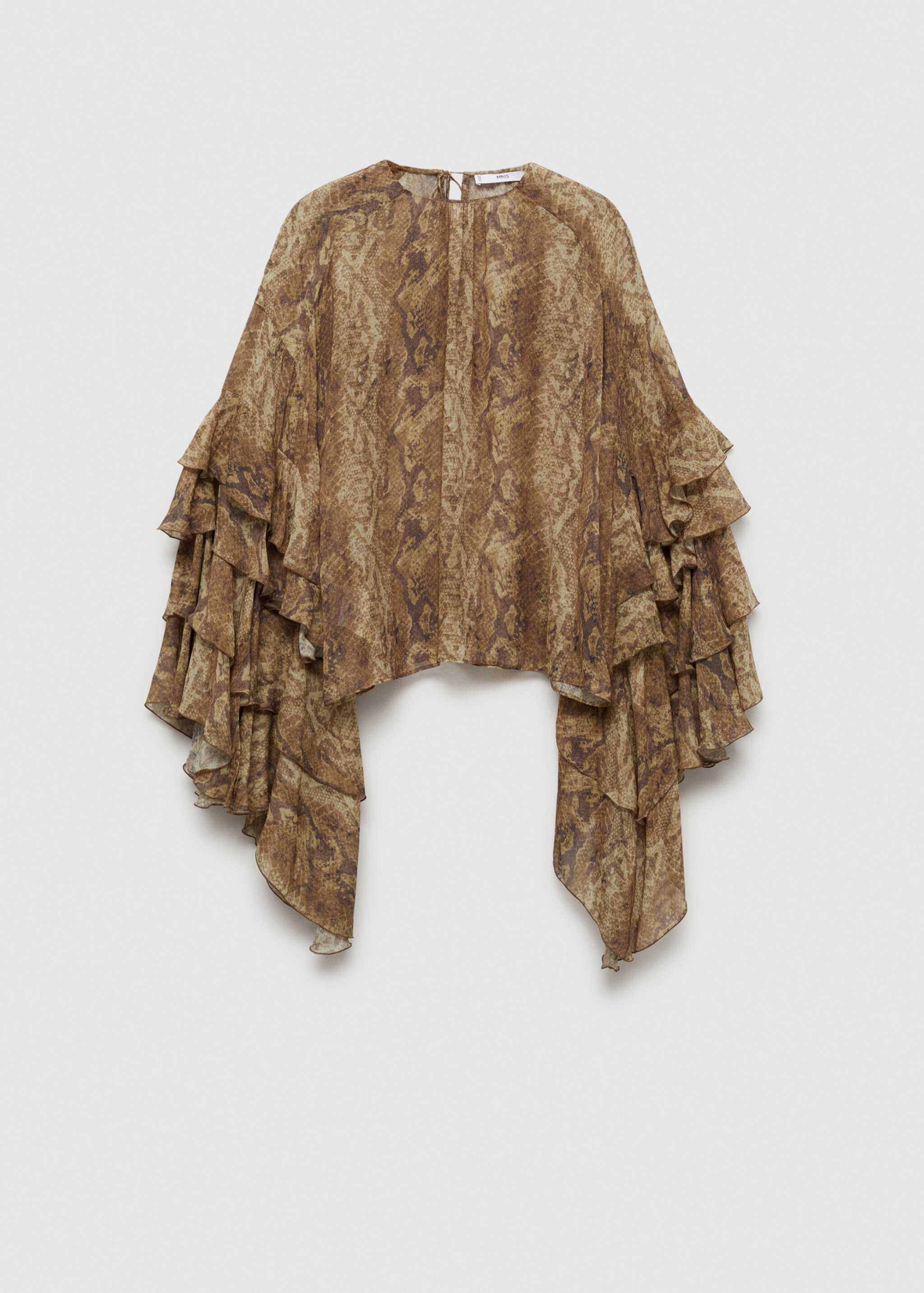 Bluza s volanima i zmijskim printom - Artikl bez modela, Smeđa. Ref: 77054794-00.