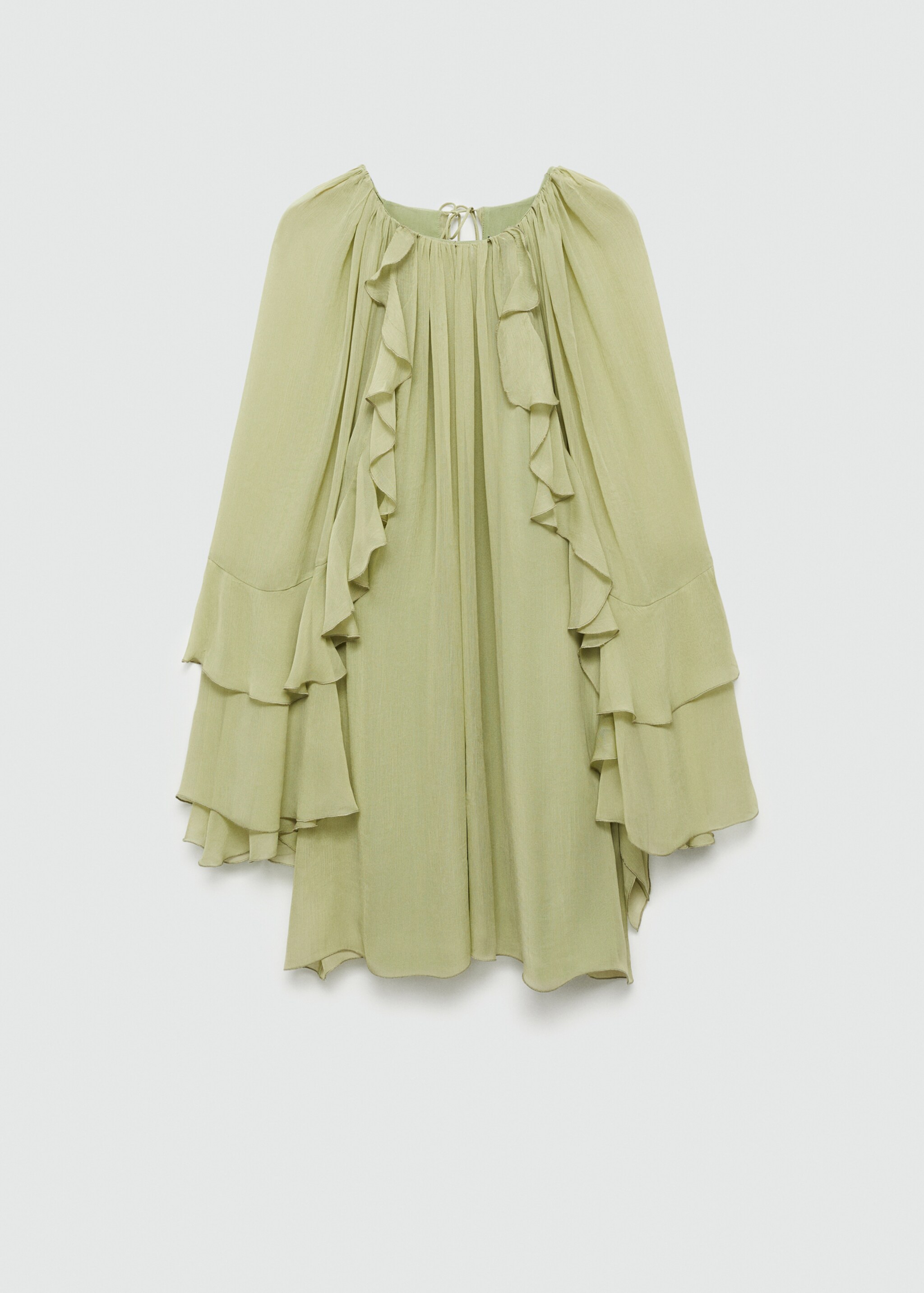 Vestido de gaze com folhos - Artigo sem modelo, Verde. Ref: 77054796-00.