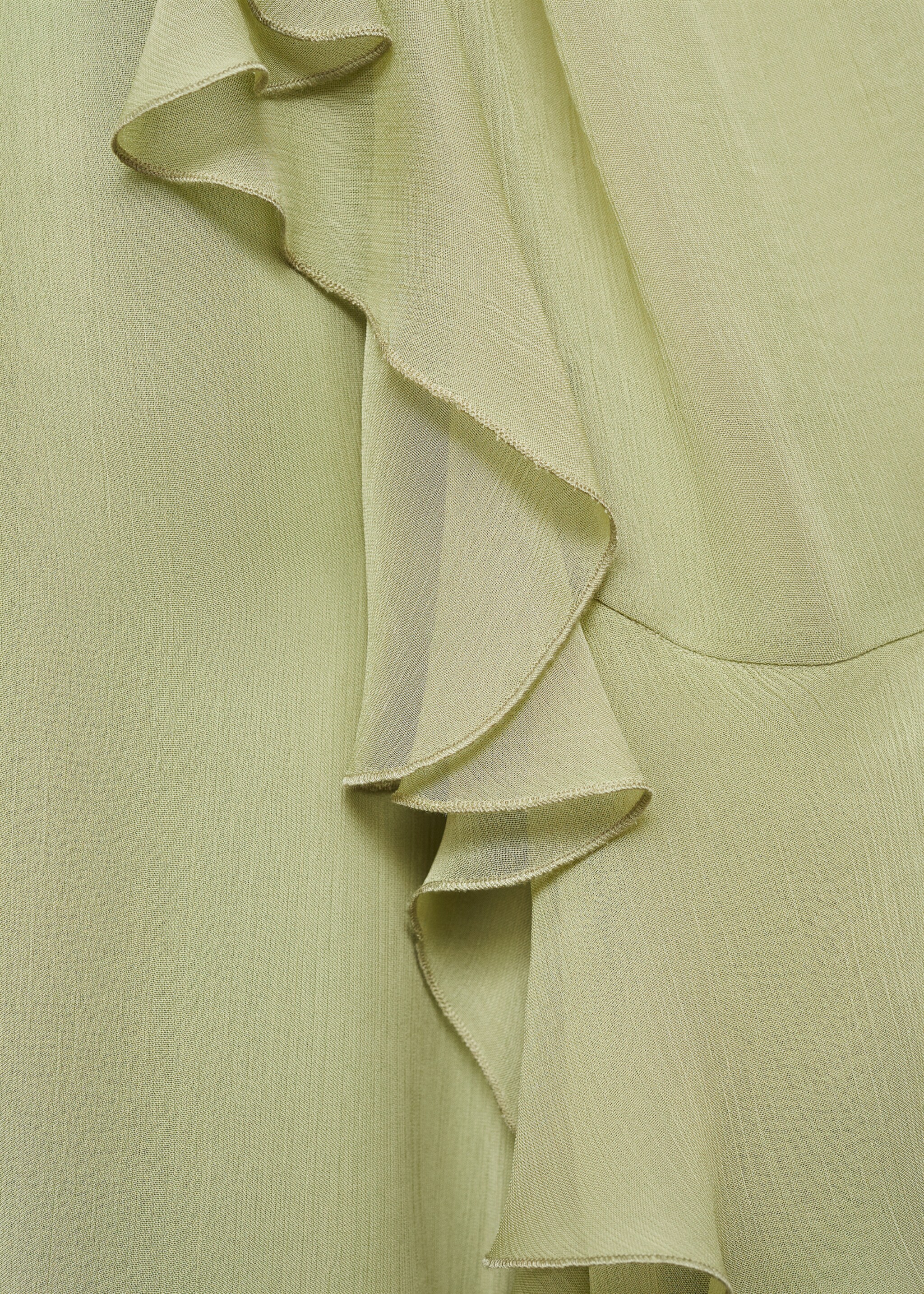Vestido de gaze com folhos - Pormenor do artigo 8, Verde. Ref: 77054796-00.