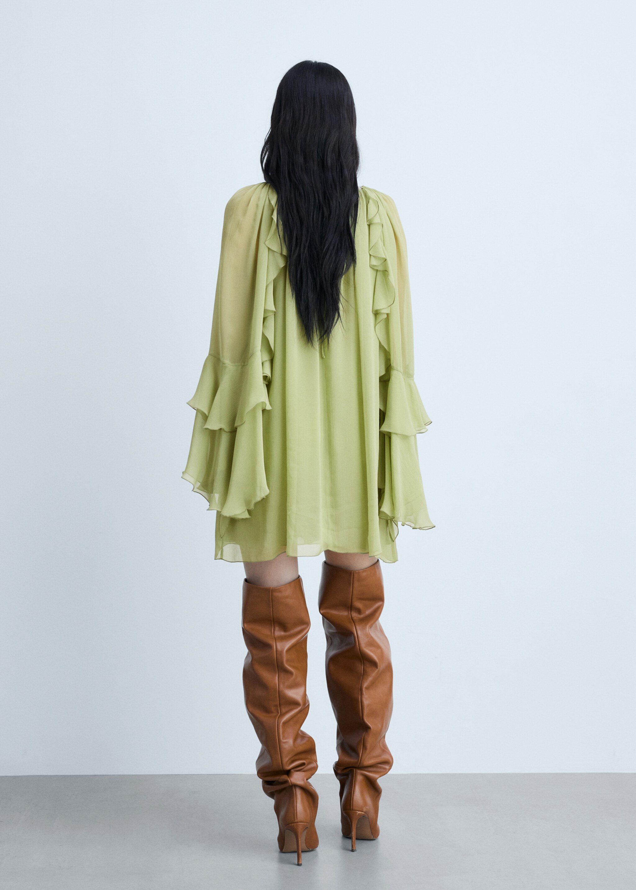 Vestido de gaze com folhos - Verso do artigo, Verde. Ref: 77054796-00.
