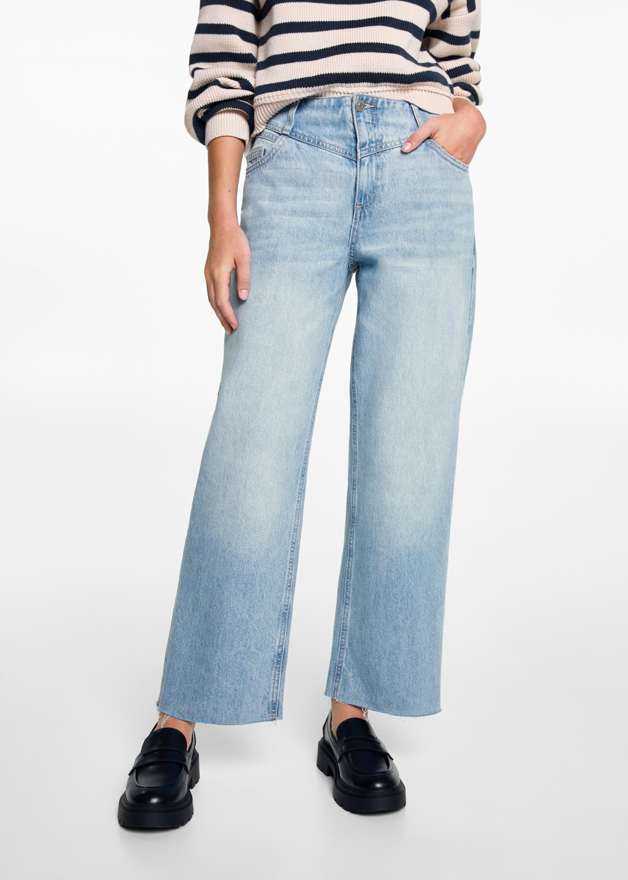 Jeans in culottestijl met naad - Middenvlak, Middenblauw. Ref: 77055146-00.
