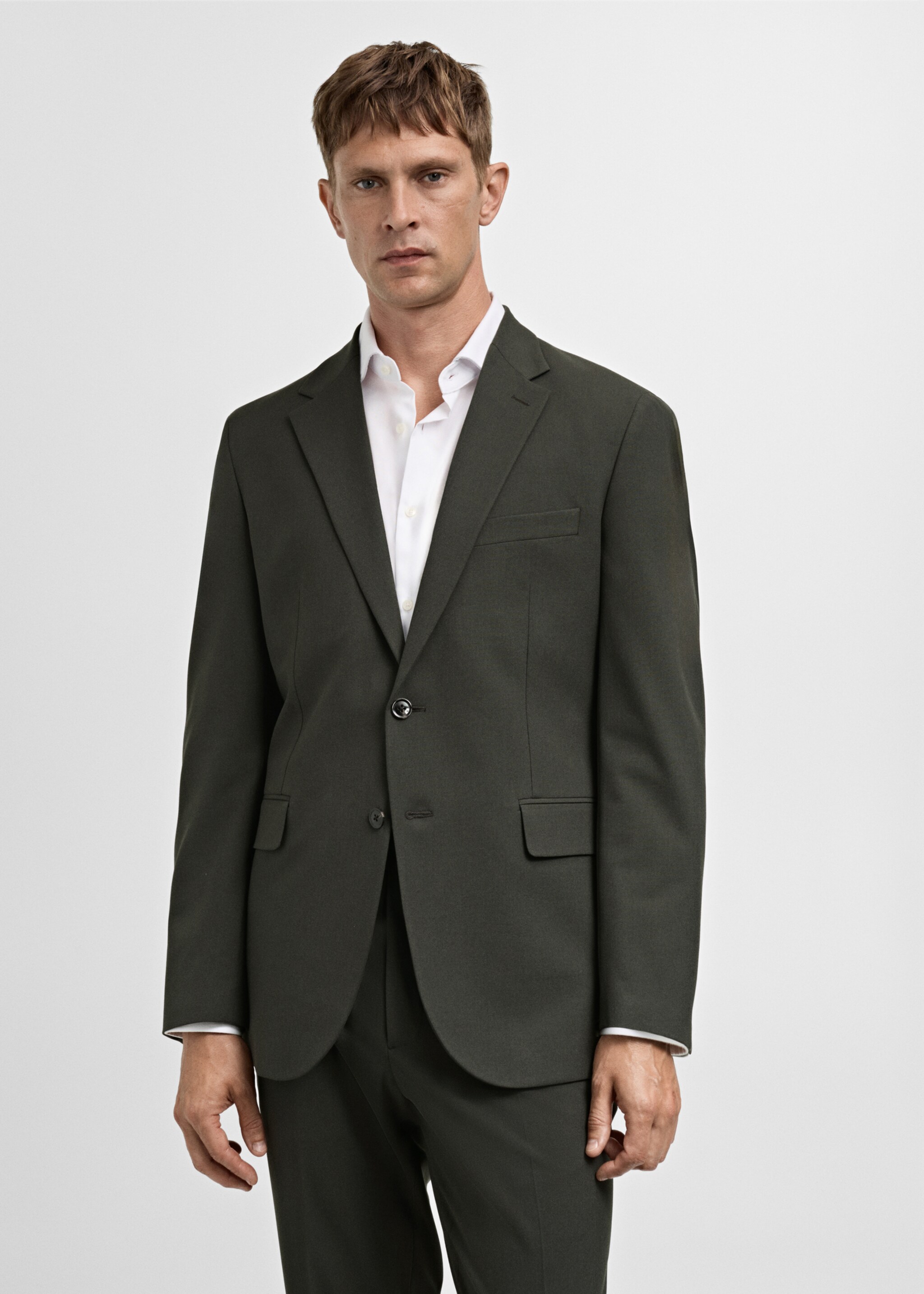 Stretch-fabric slim-fit suit jacket - Medium plane, Green. Ref: 77055147-00.