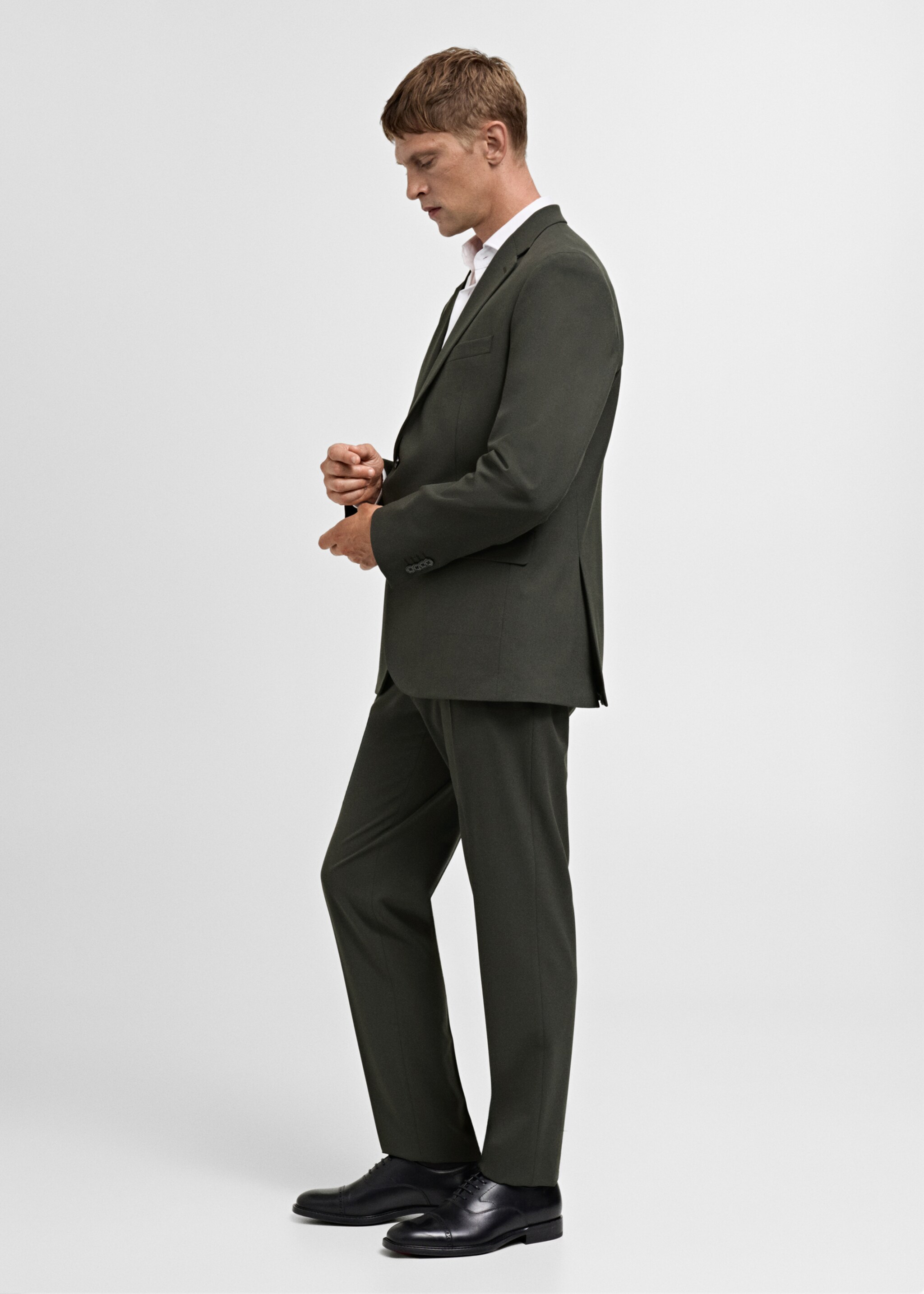 Stretch-fabric slim-fit suit jacket - Details of the article 2, Green. Ref: 77055147-00.