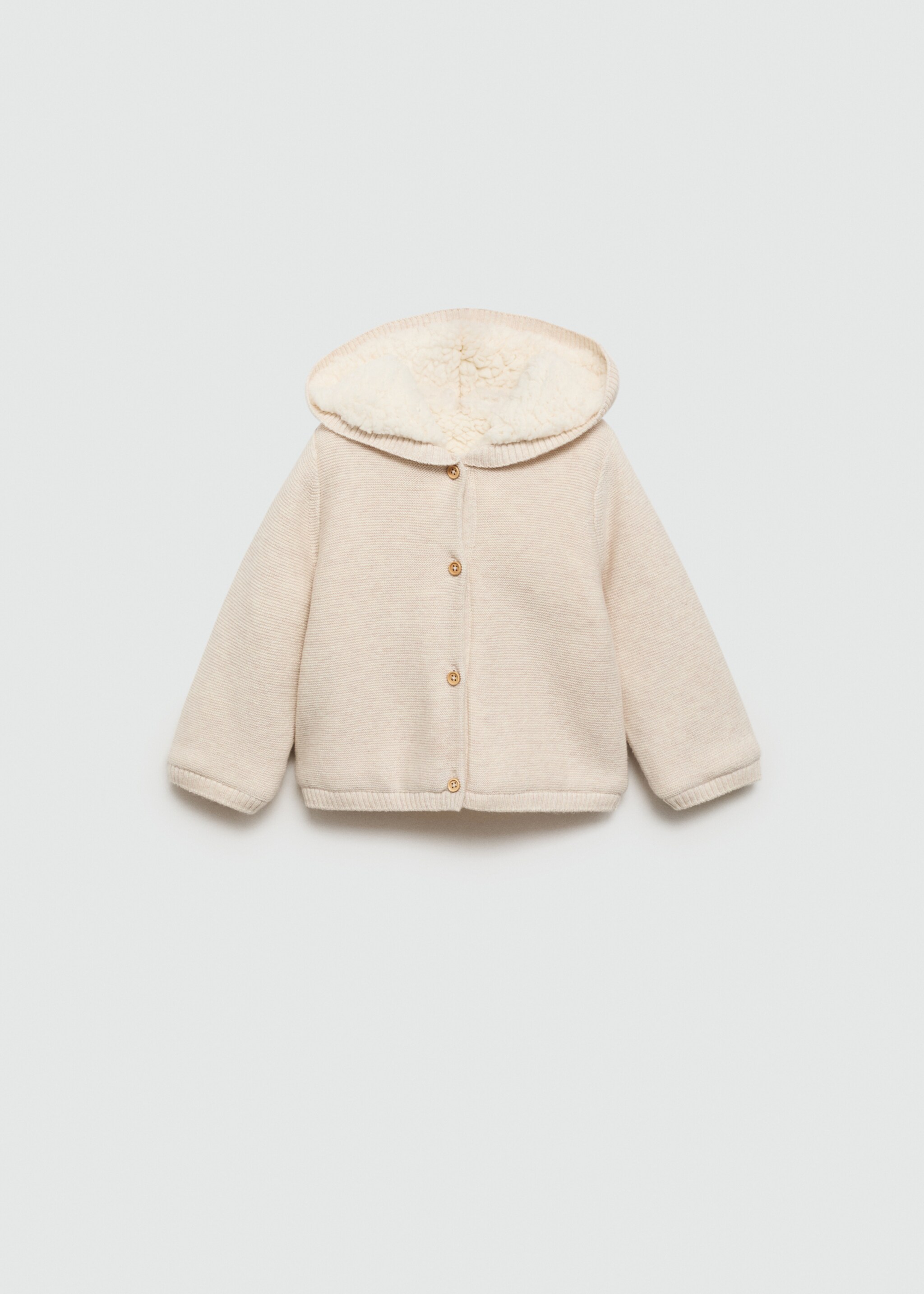 Stickad cardigan med fleecefoder - Artikel utan modell, Sand. Ref: 77055150-00.