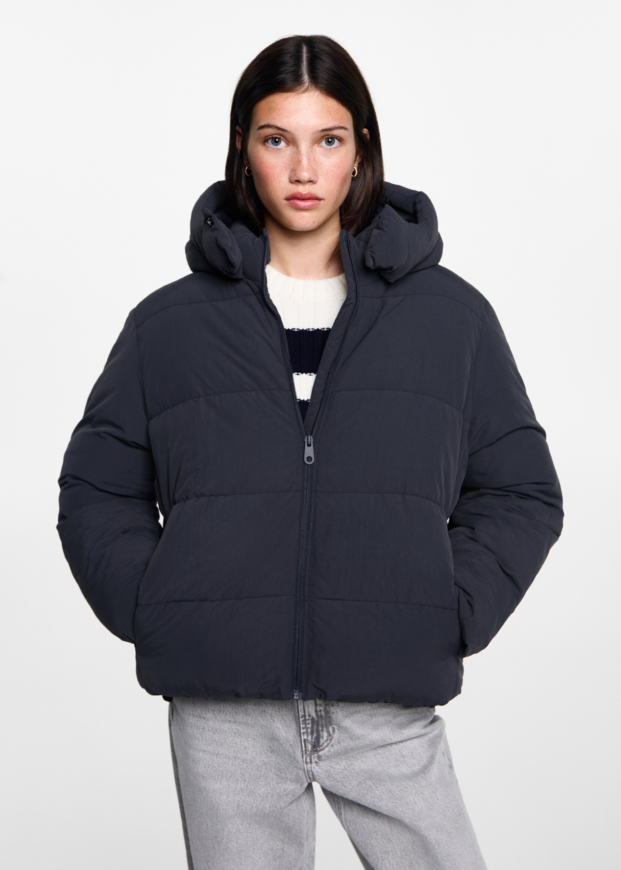 Anorac curt embuatat - Pla mig, Blau marí fosc. Ref: 77055629-00.