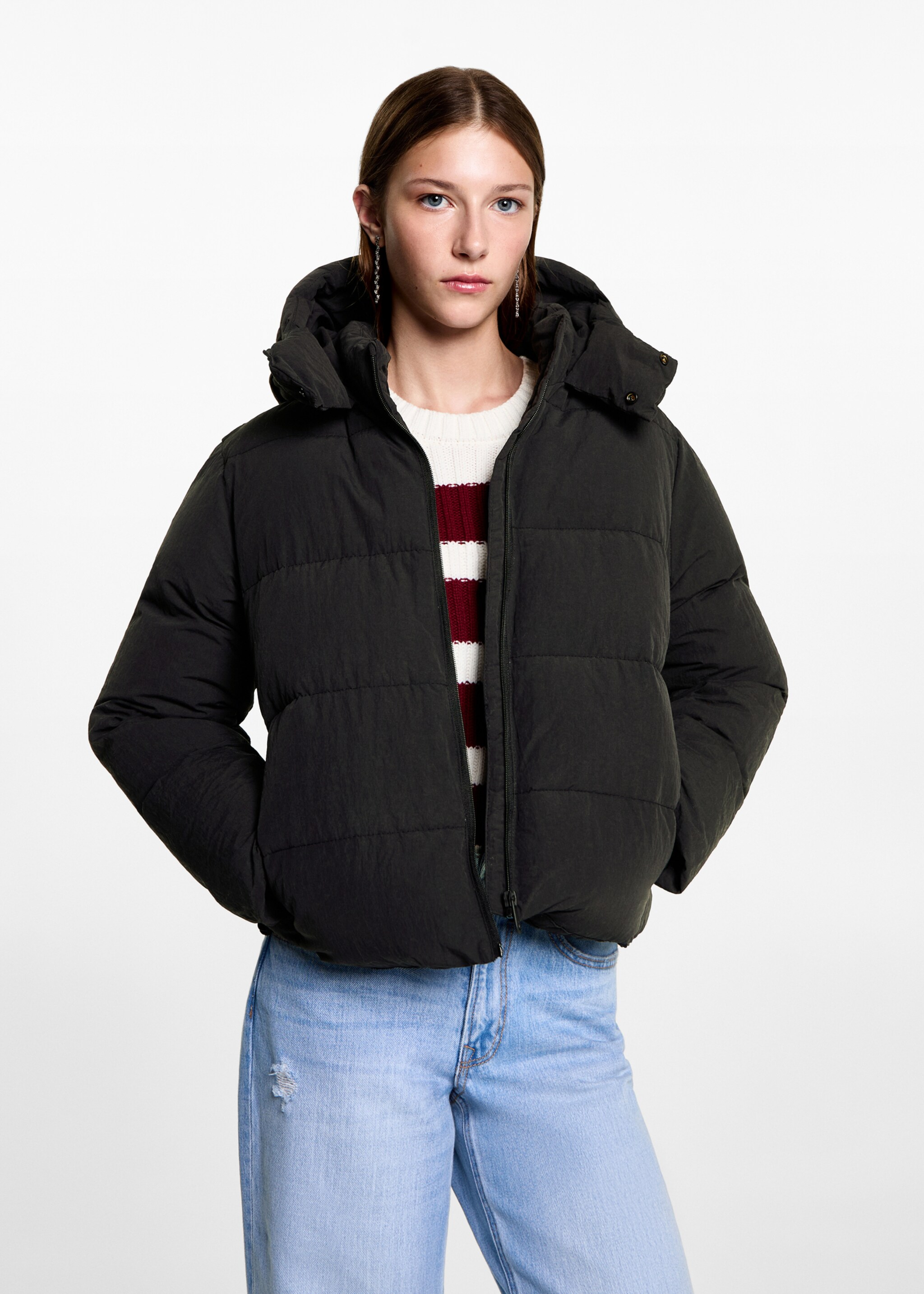 Short quilted anorak - Medium plane, Black. Ref: 77055629-00.