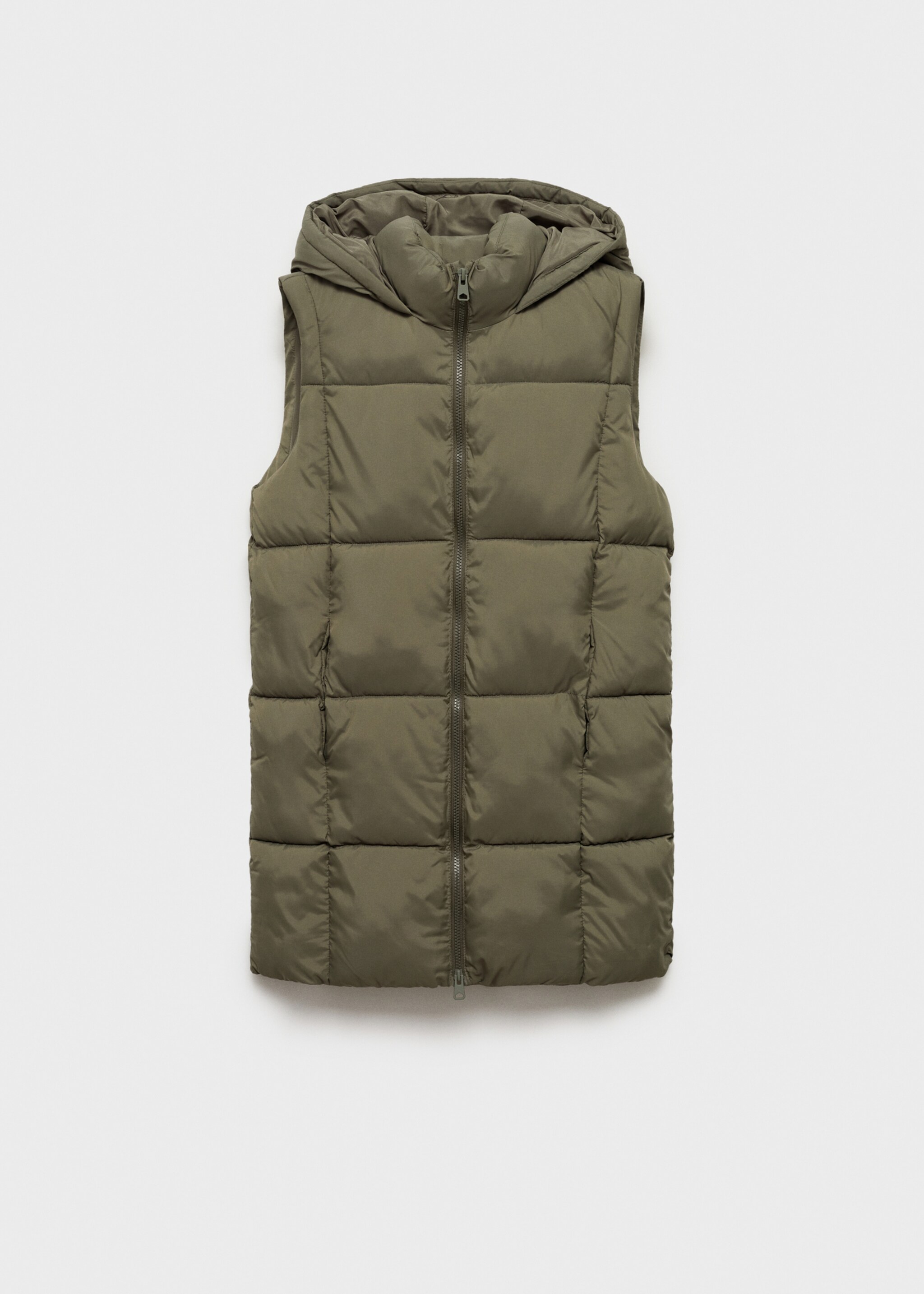 Quilted gilet with hood - Article without model, Khaki. Ref: 77055637-00.