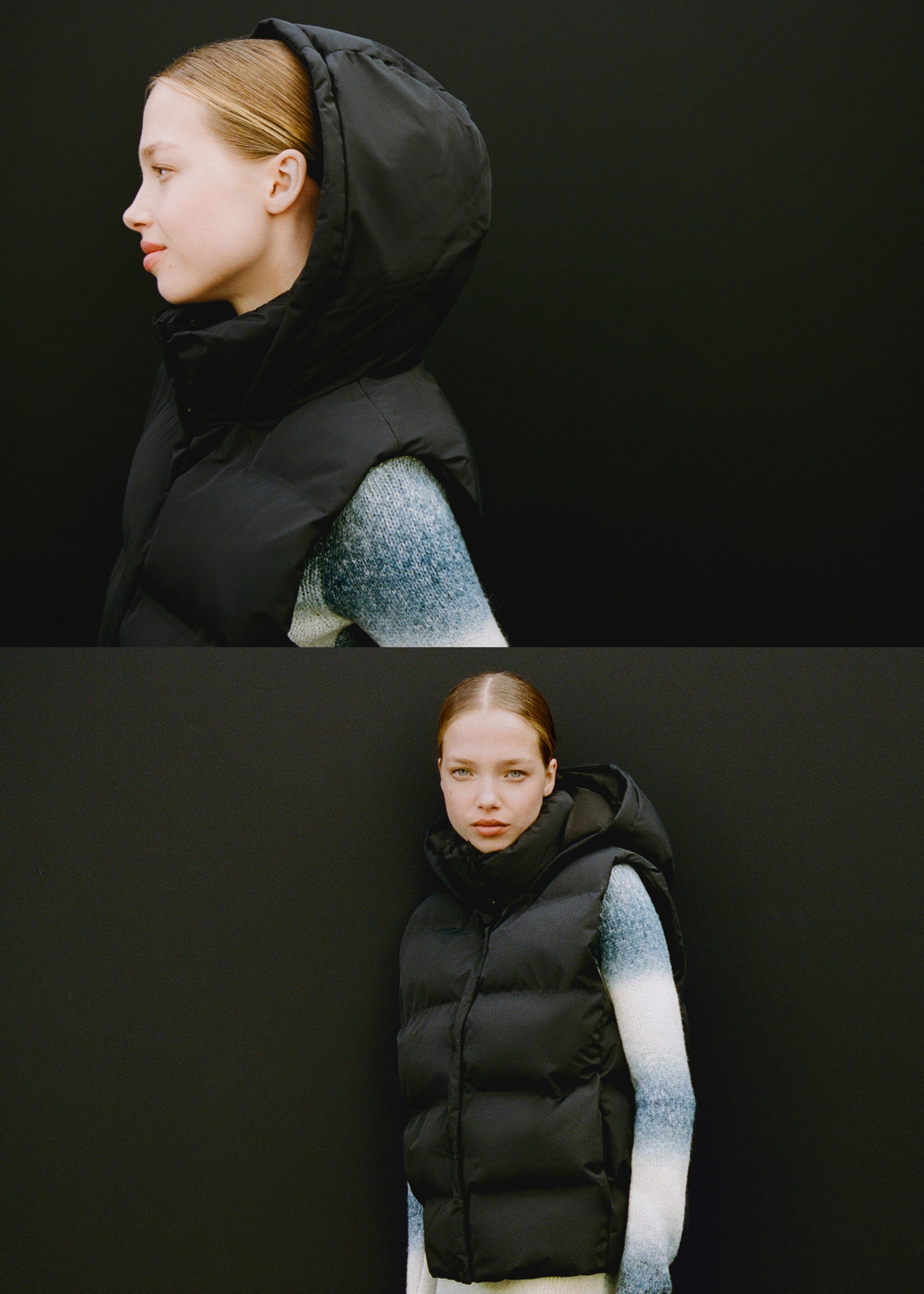 Quilted gilet with hood - Details of the article 5, Black. Ref: 77055637-00.