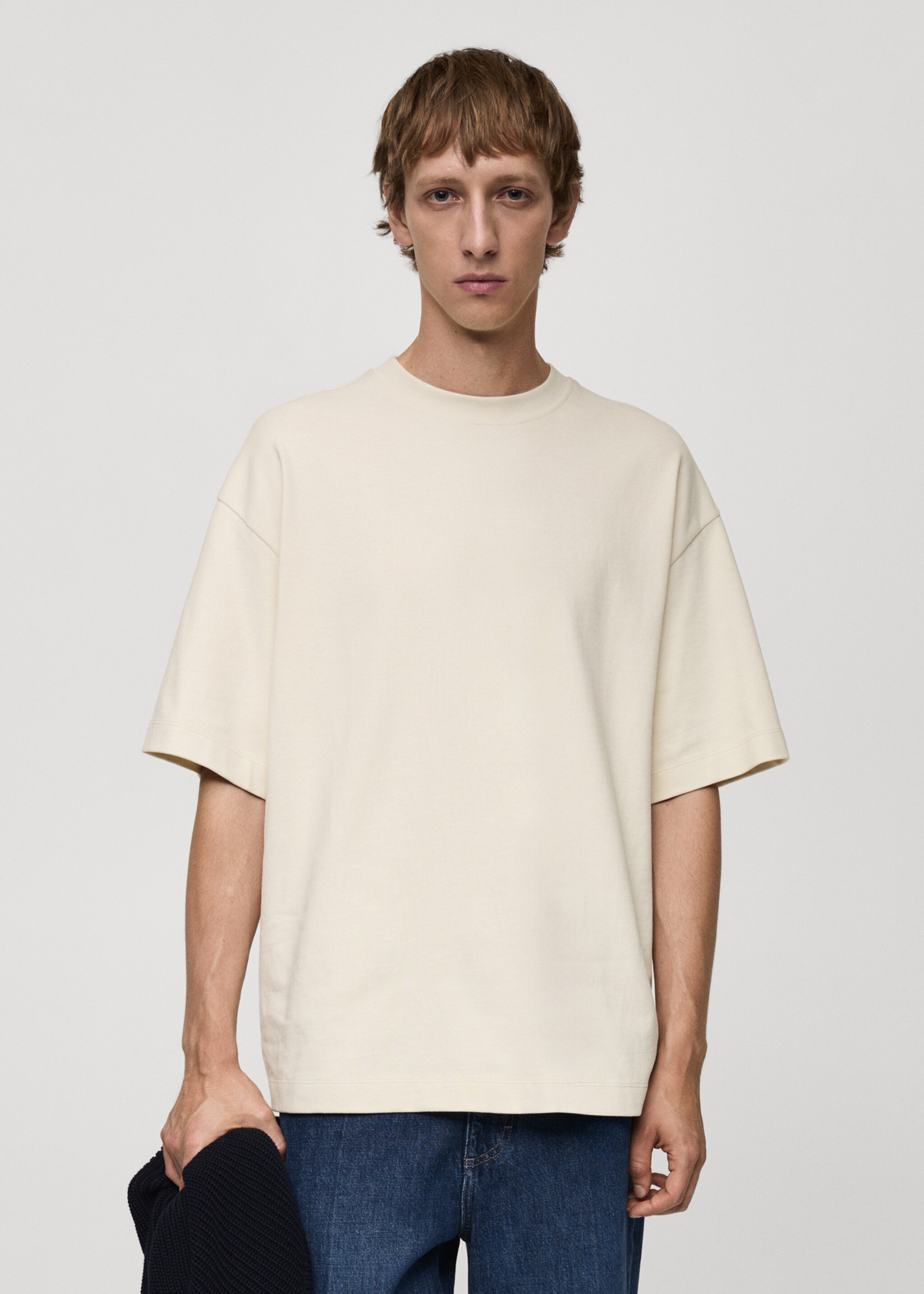 100% cotton oversized t-shirt - Medium plane, Ecru. Ref: 77055638-00.
