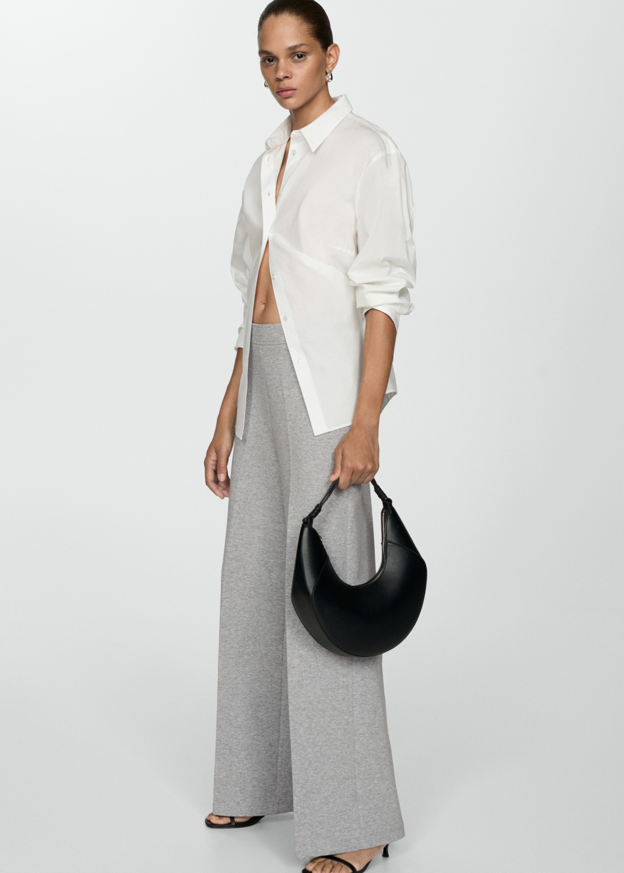 High-rise wide leg trousers - Details of the article 2, Medium Heather Grey. Ref: 77055640-00.