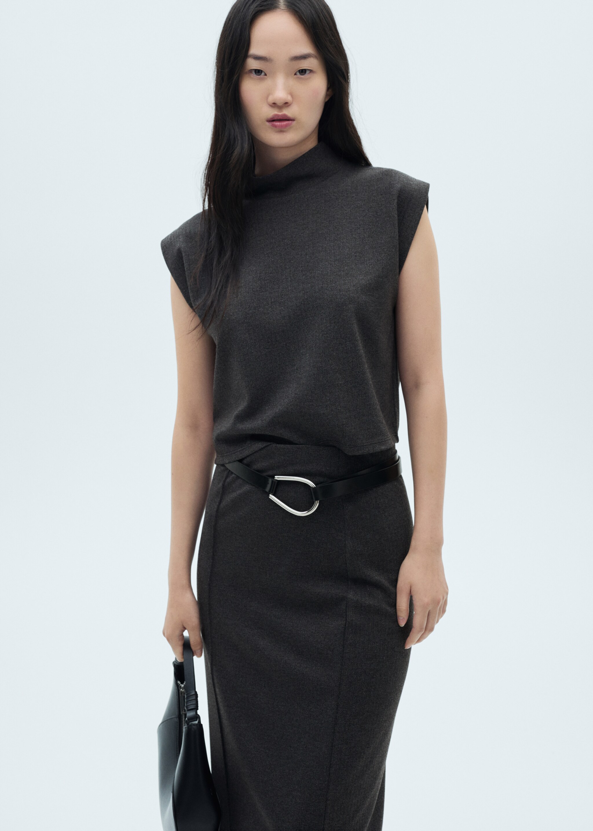 Knitted cropped top - Medium plane, Grey. Ref: 77055646-00.