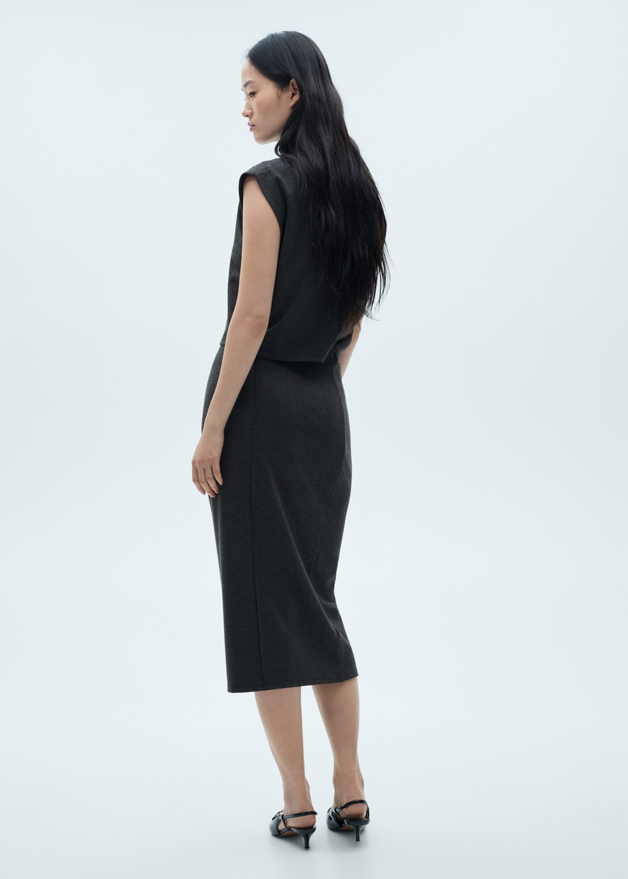 Knitted cropped top - Reverse of the article, Grey. Ref: 77055646-00.