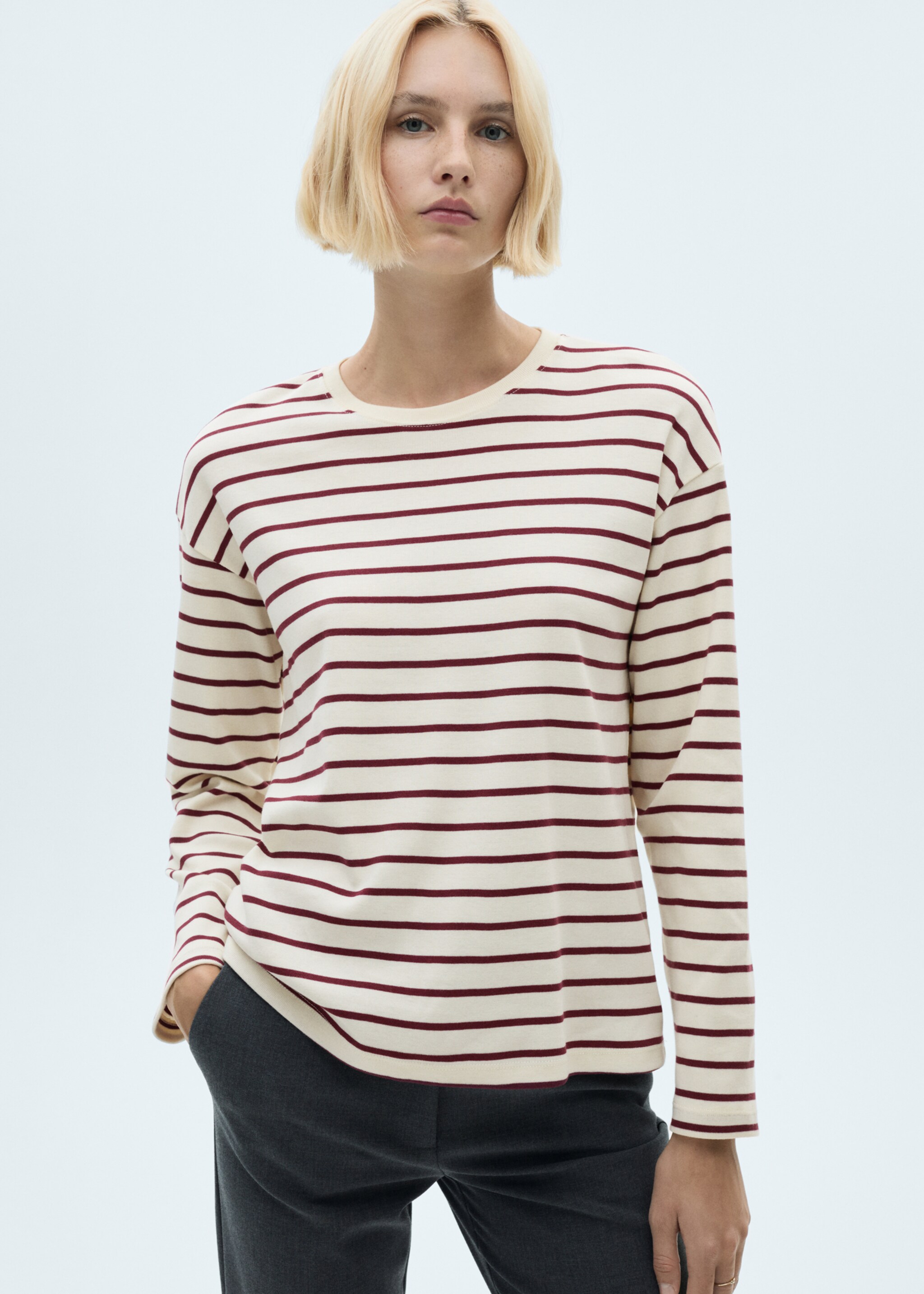 Sudadera punto rayas - Plano medio, Burdeos. Ref: 77055647-00.