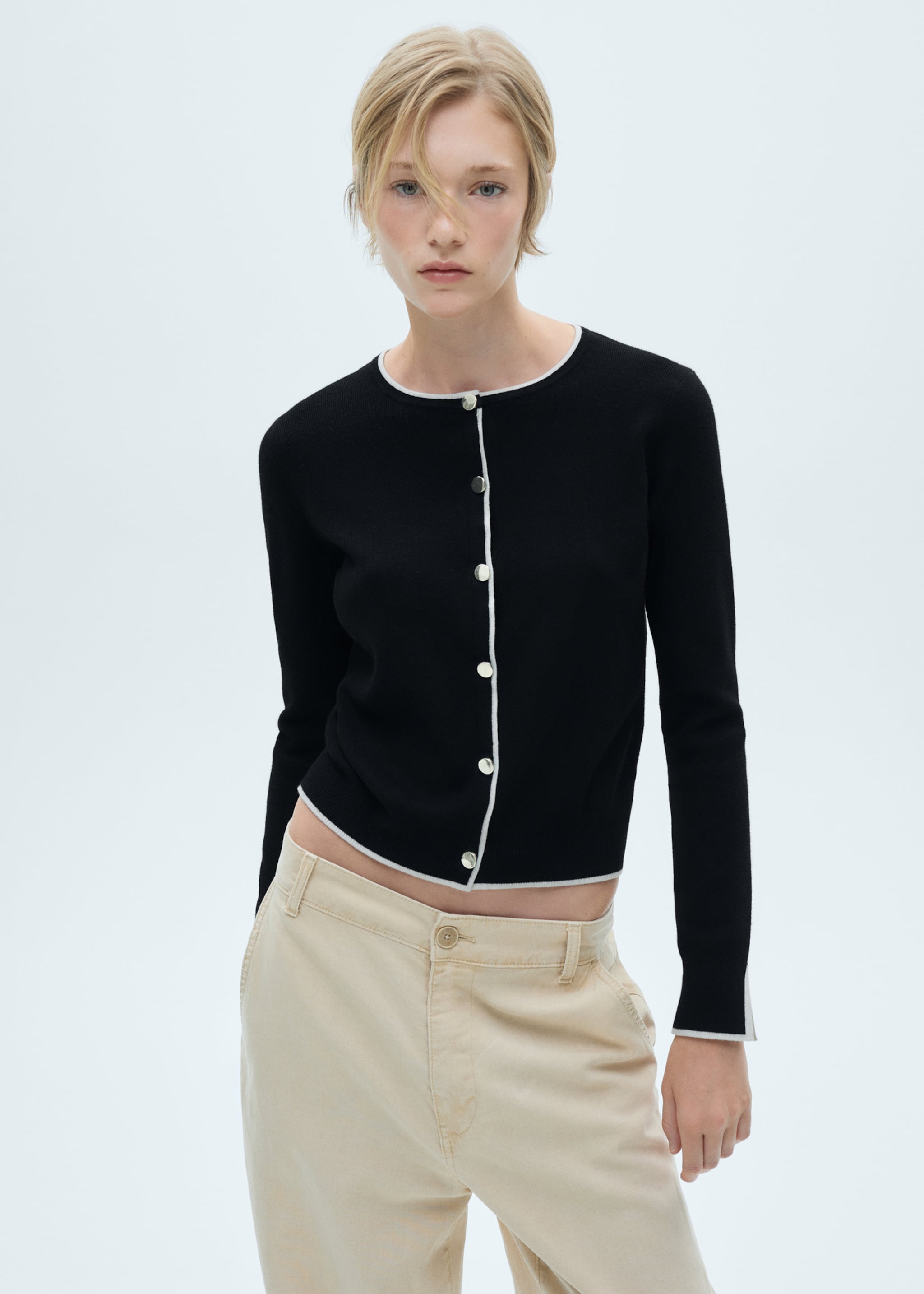 Button knit cardigan - Medium plane, Black. Ref: 77055652-00.