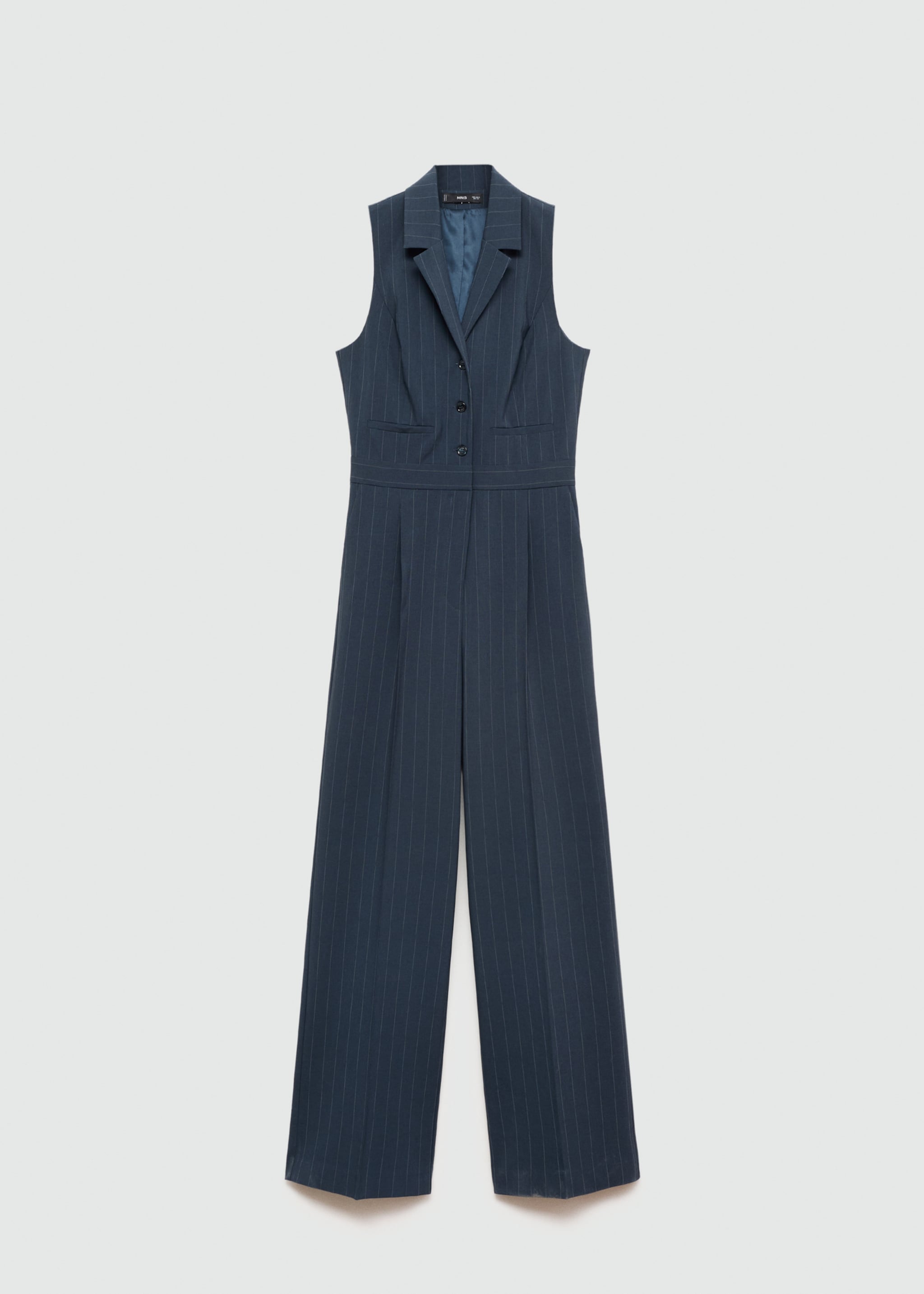 Long pinstripe jumpsuit - Article without model, Dark Navy. Ref: 77055659-00.