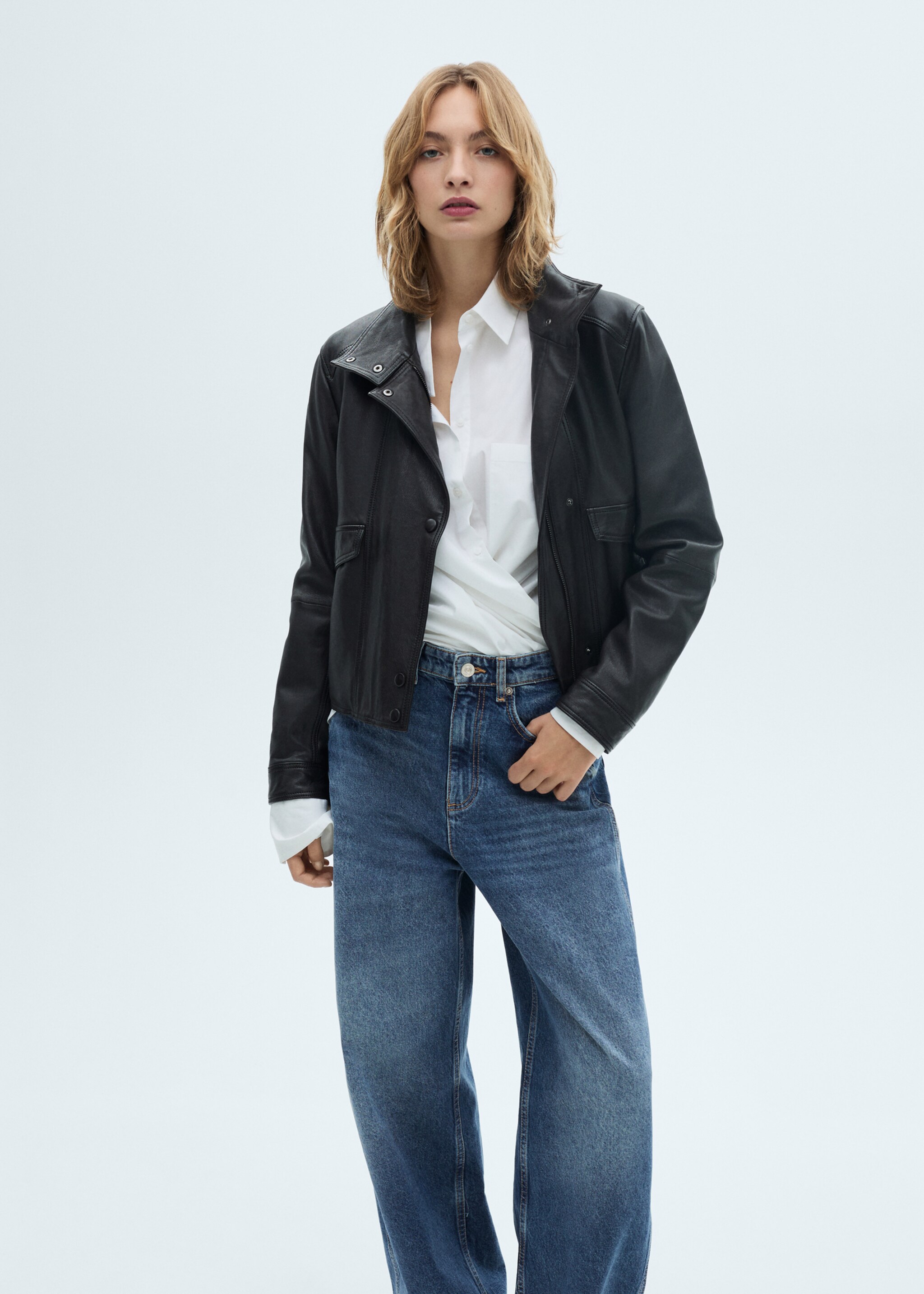 High-waist balloon jeans - Details of the article 1, Dark Blue. Ref: 77055666-00.