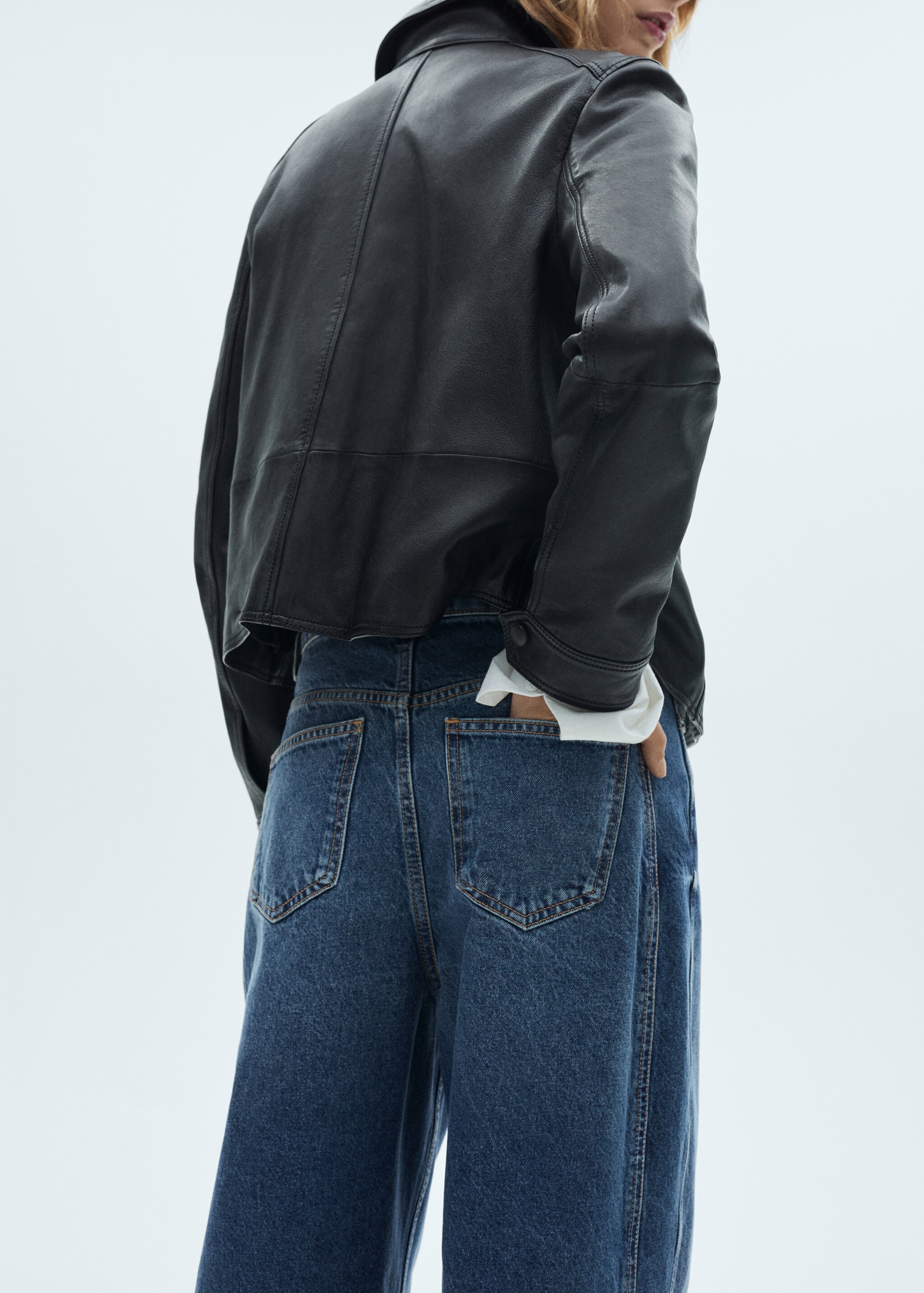High-waist balloon jeans - Details of the article 6, Dark Blue. Ref: 77055666-00.
