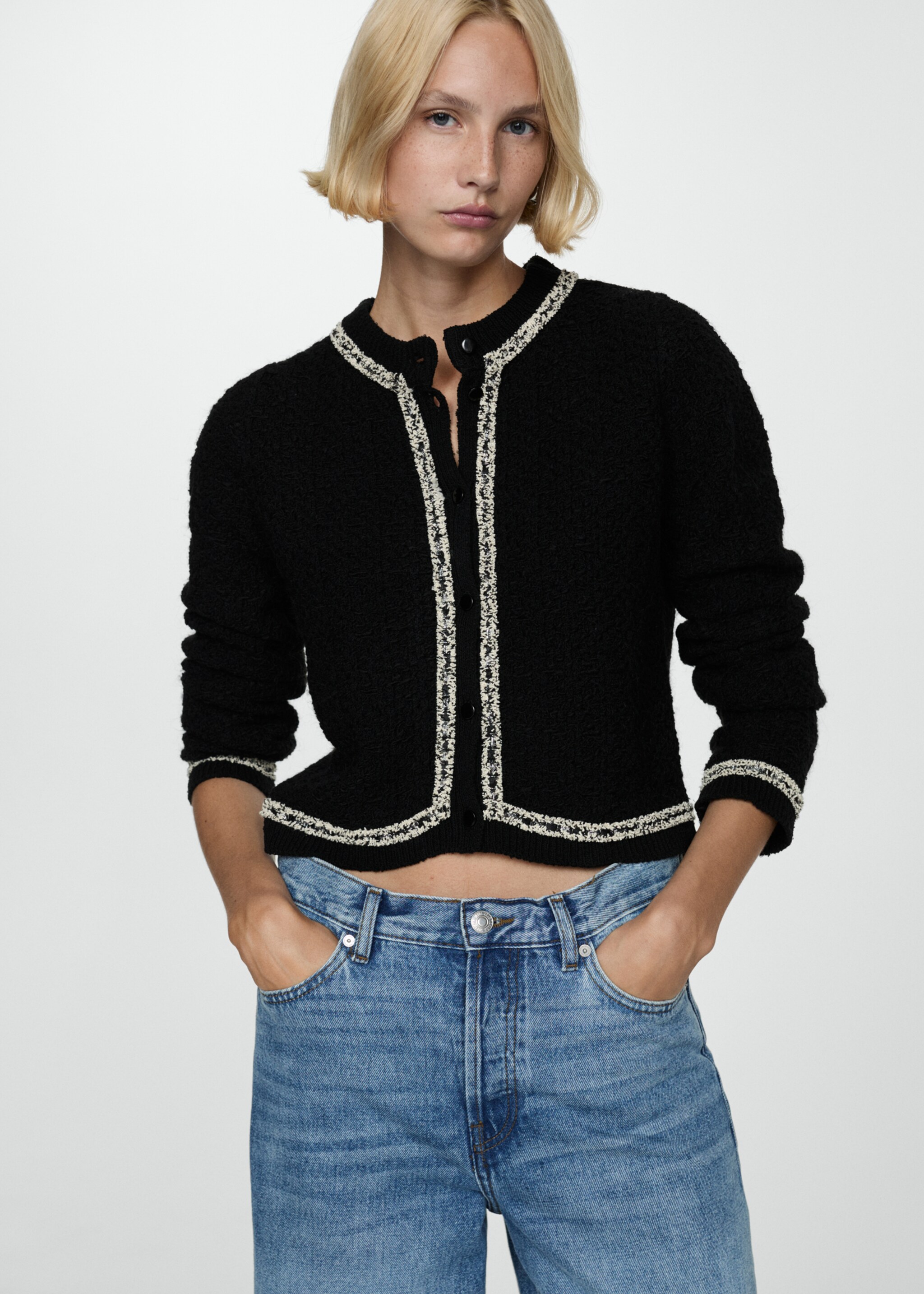Bicolour tweed jacket - Details of the article 2, Black. Ref: 77055670-00.