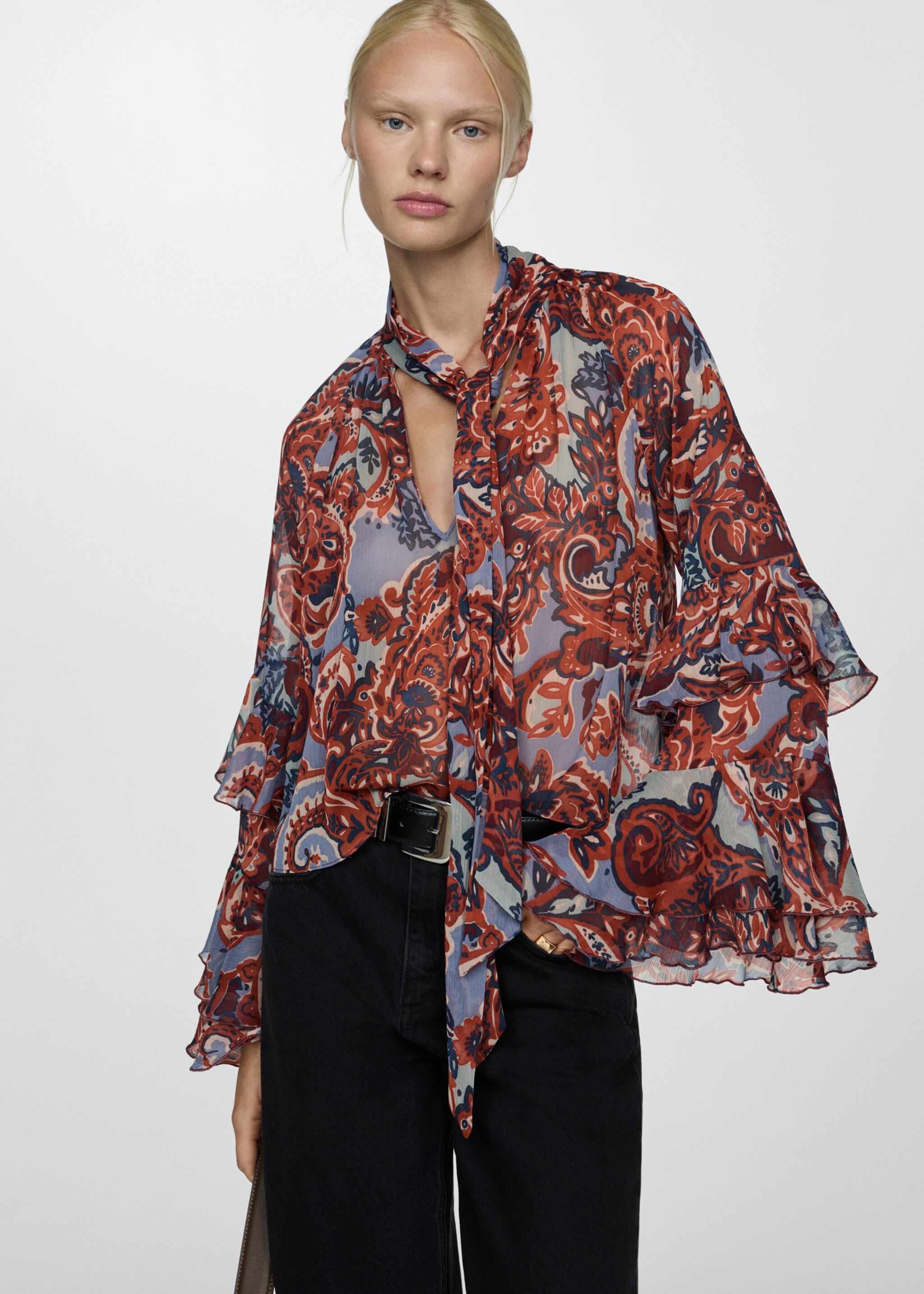 Ruffled paisley-print blouse - Medium plane, Brown. Ref: 77055673-00.