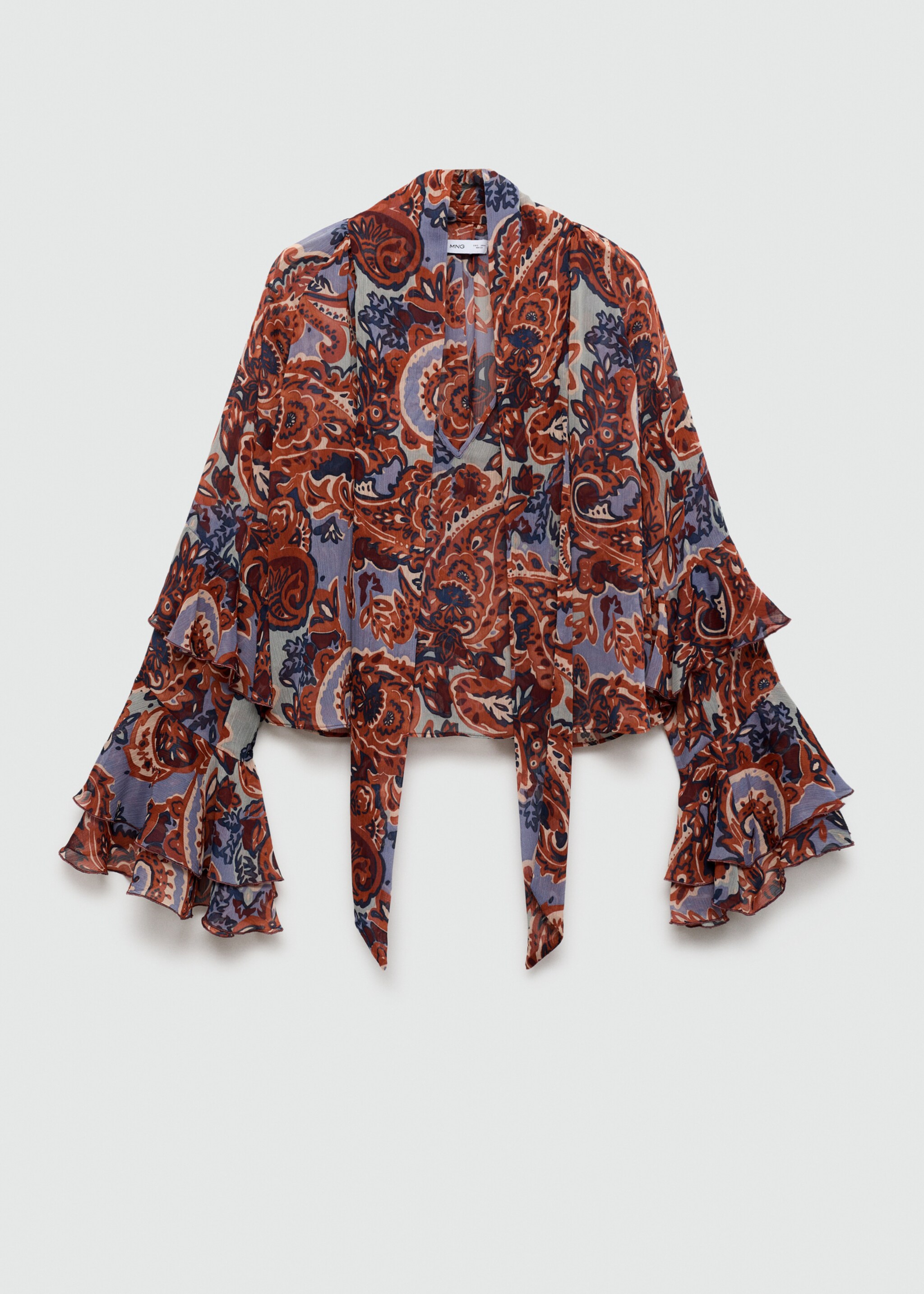 Ruffled paisley-print blouse - Article without model, Brown. Ref: 77055673-00.