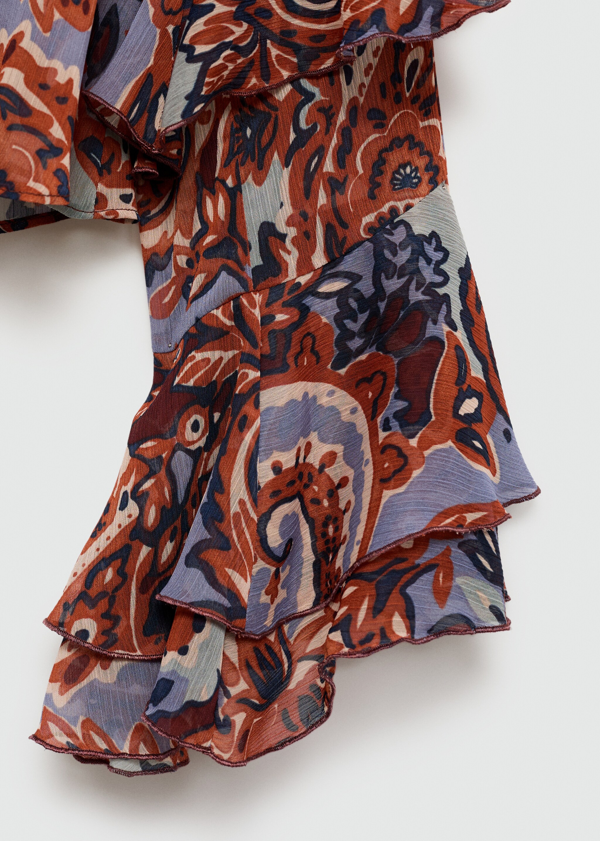 Ruffled paisley-print blouse - Details of the article 0, Brown. Ref: 77055673-00.