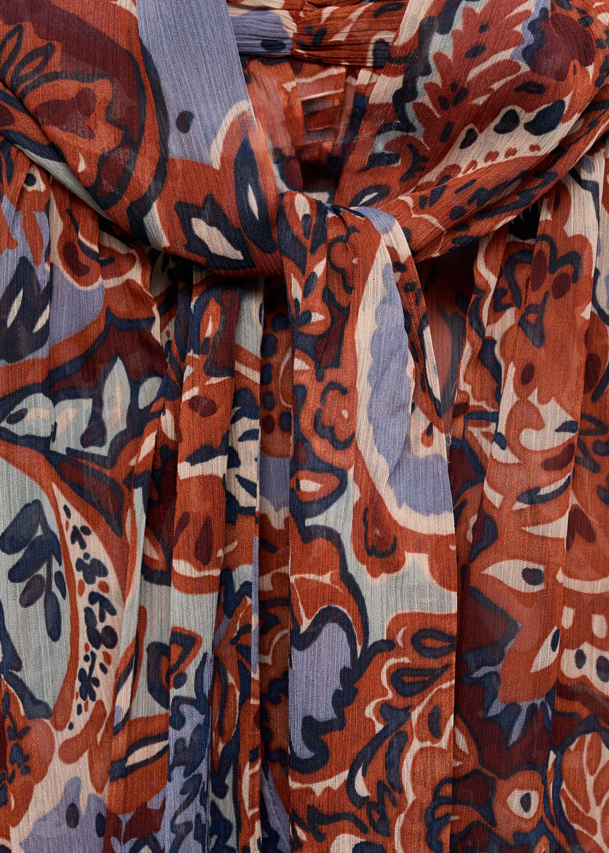 Ruffled paisley-print blouse - Details of the article 8, Brown. Ref: 77055673-00.