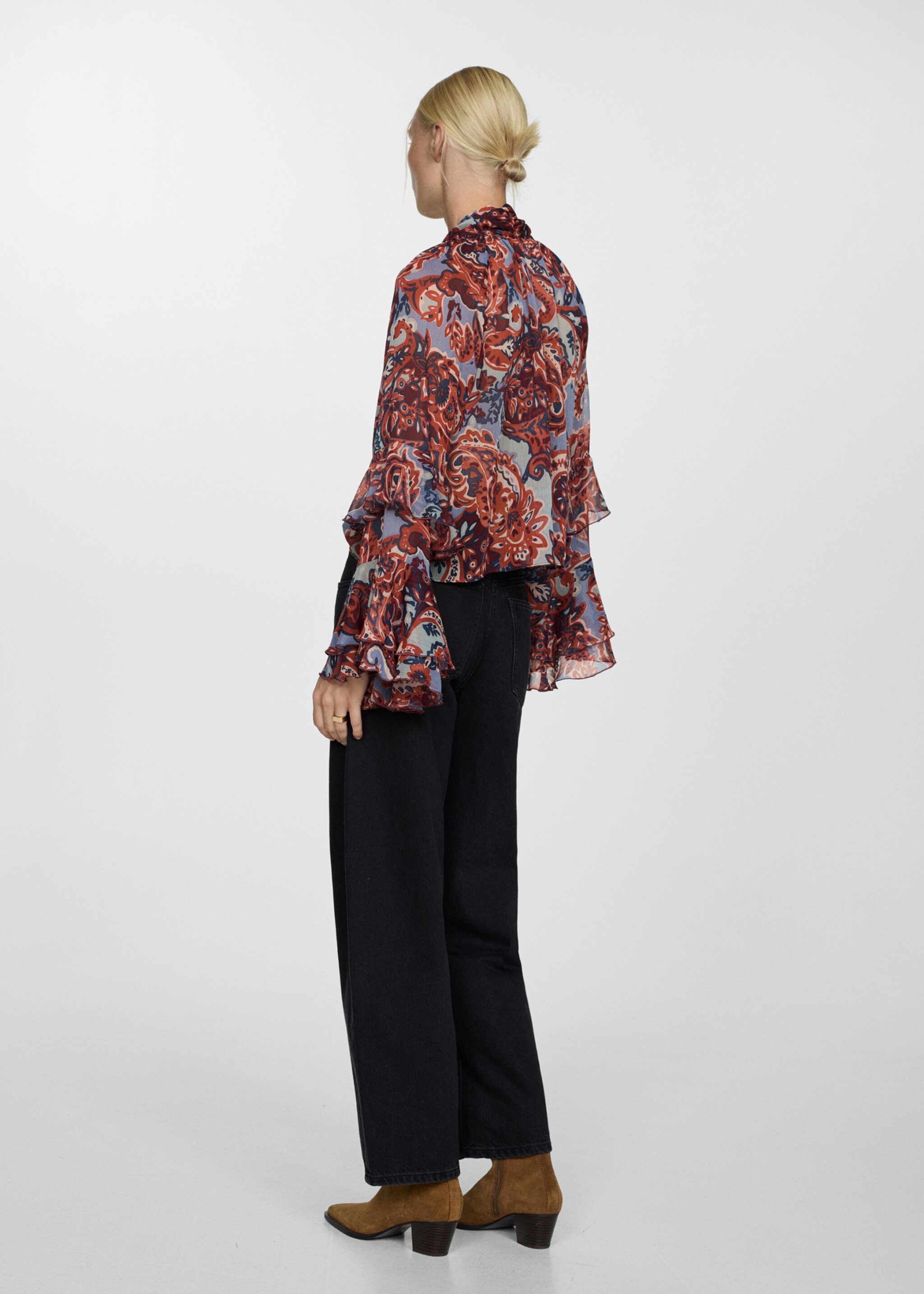 Ruffled paisley-print blouse - Reverse of the article, Brown. Ref: 77055673-00.