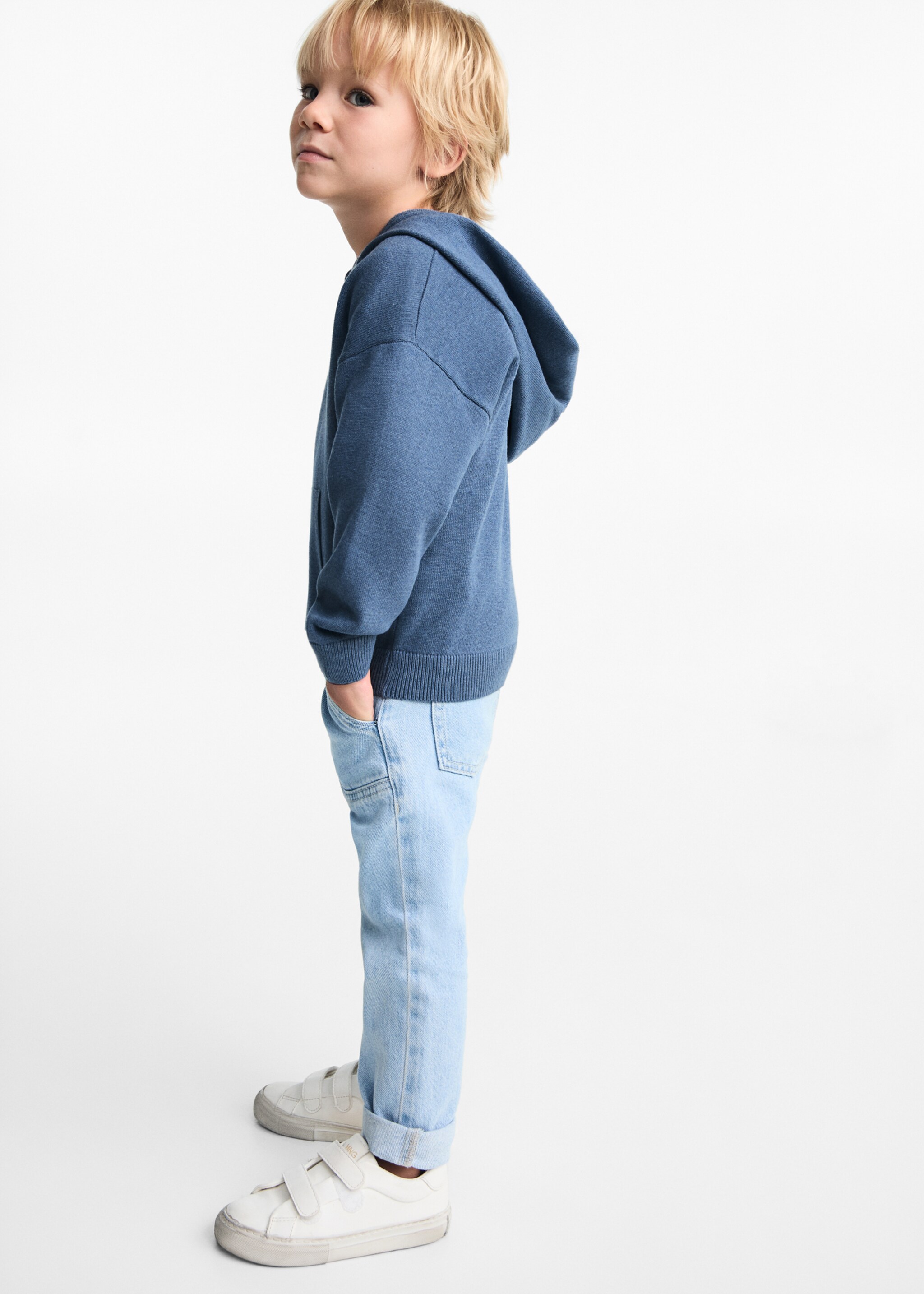 Hooded knit sweater - Medium plane, Blue. Ref: 77055966-00.