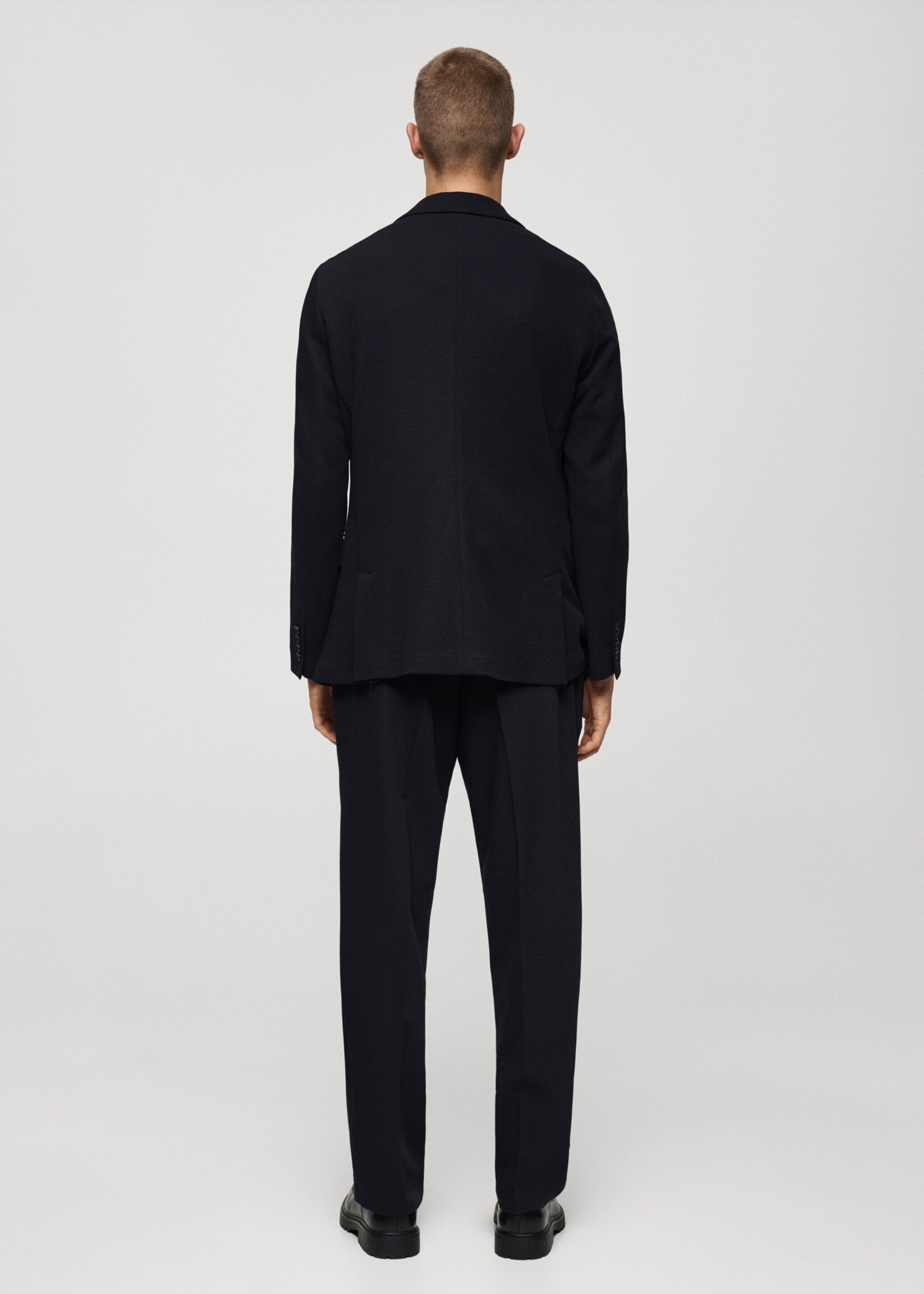 Slim Fit-Baumwollblazer mit Mikrostruktur - Rückseite des Artikels, Dunkles Marineblau. Ref: 77055970-00.
