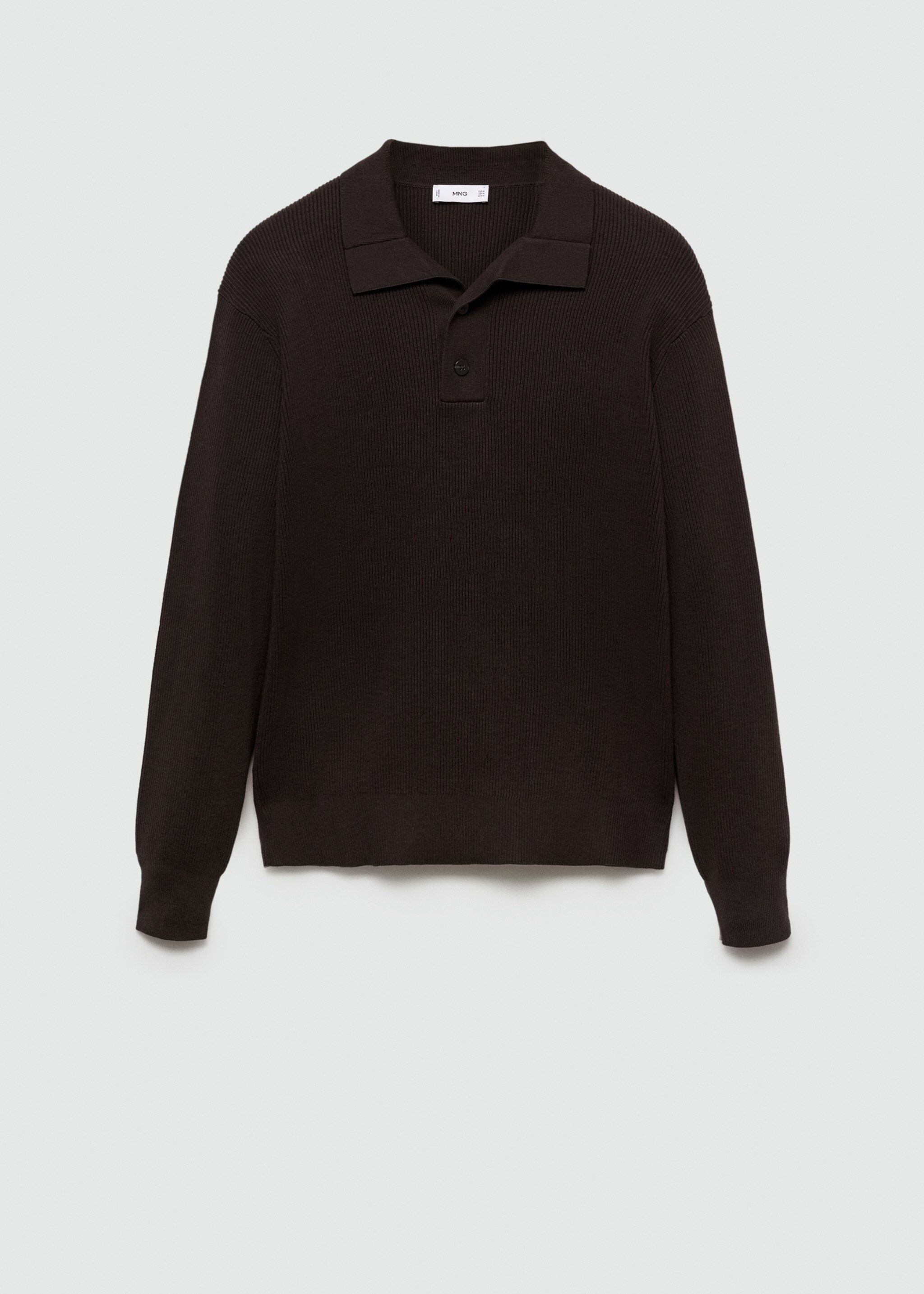 Fine-knit ribbed cotton polo shirt - Article without model, Chocolate. Ref: 77055972-00.