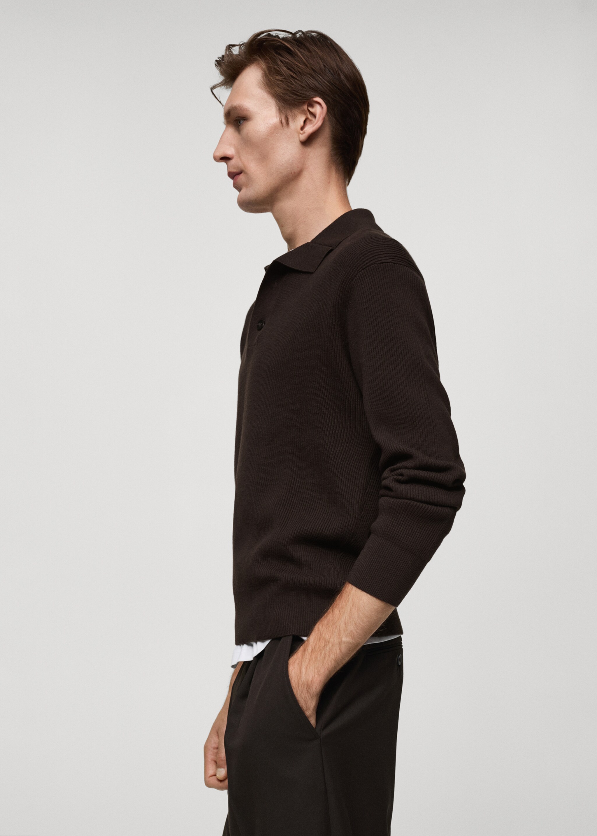Fine-knit ribbed cotton polo shirt - Details of the article 2, Chocolate. Ref: 77055972-00.