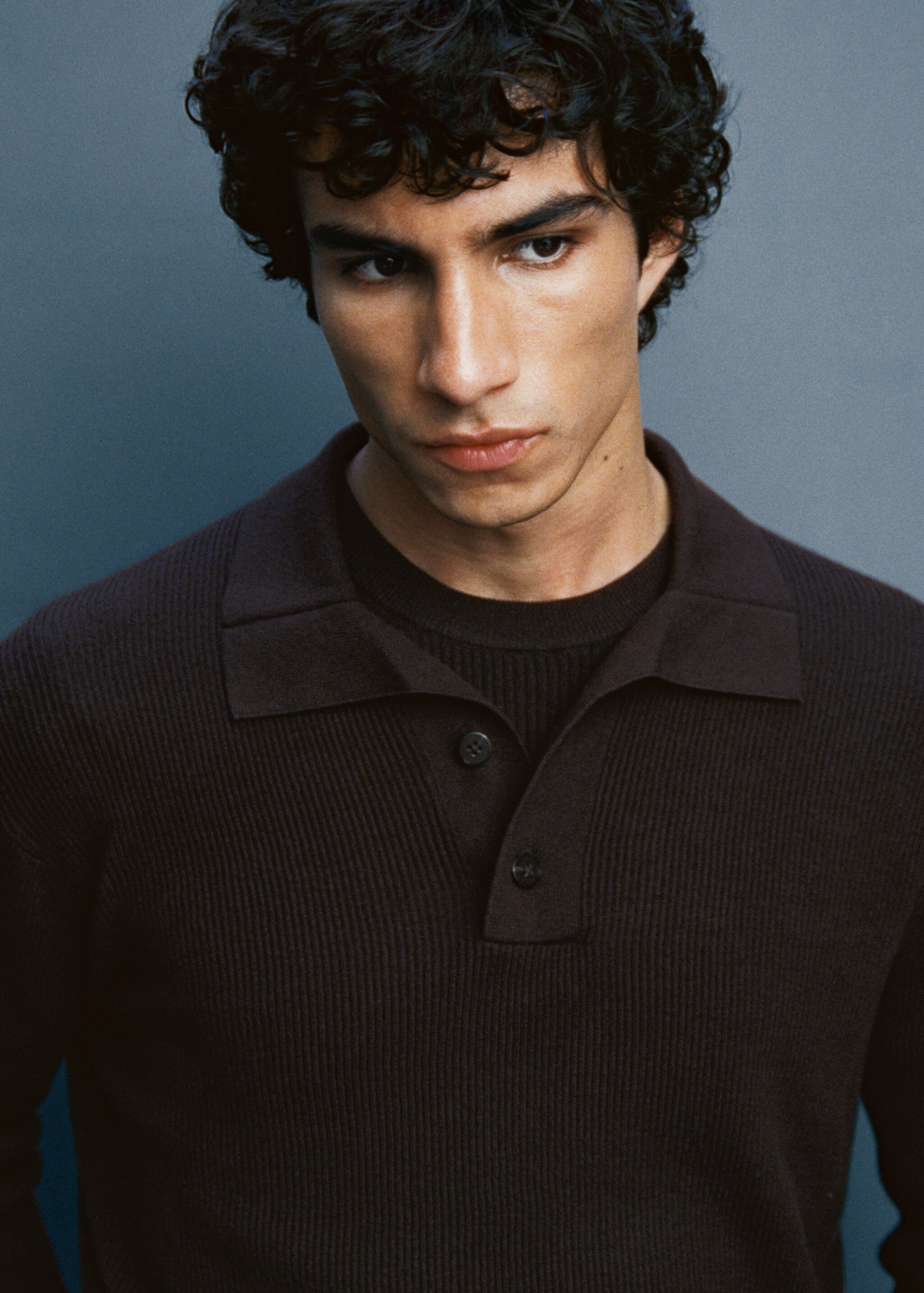 Fine-knit ribbed cotton polo shirt - Details of the article 3, Chocolate. Ref: 77055972-00.