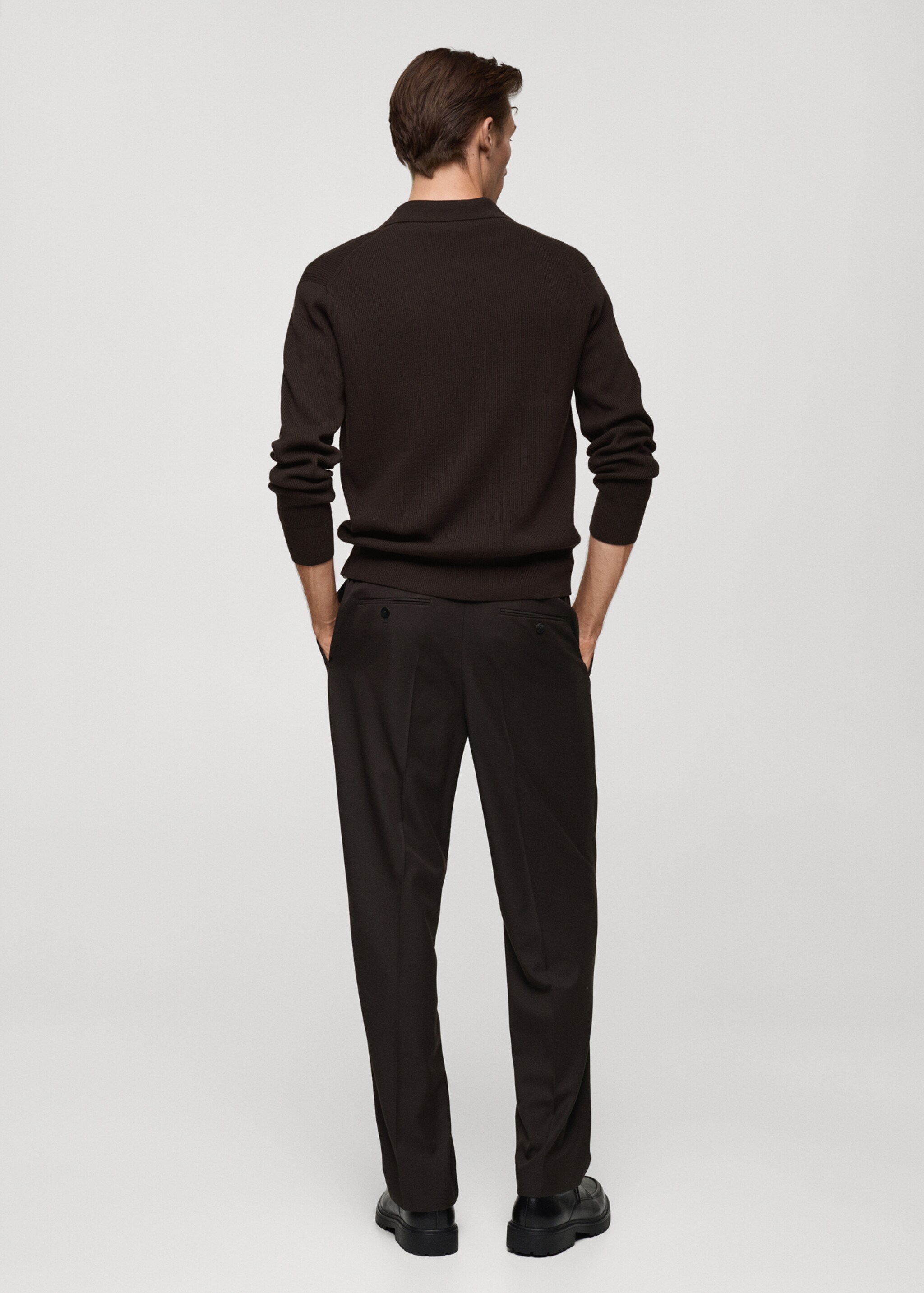 Fine-knit ribbed cotton polo shirt - Reverse of the article, Chocolate. Ref: 77055972-00.