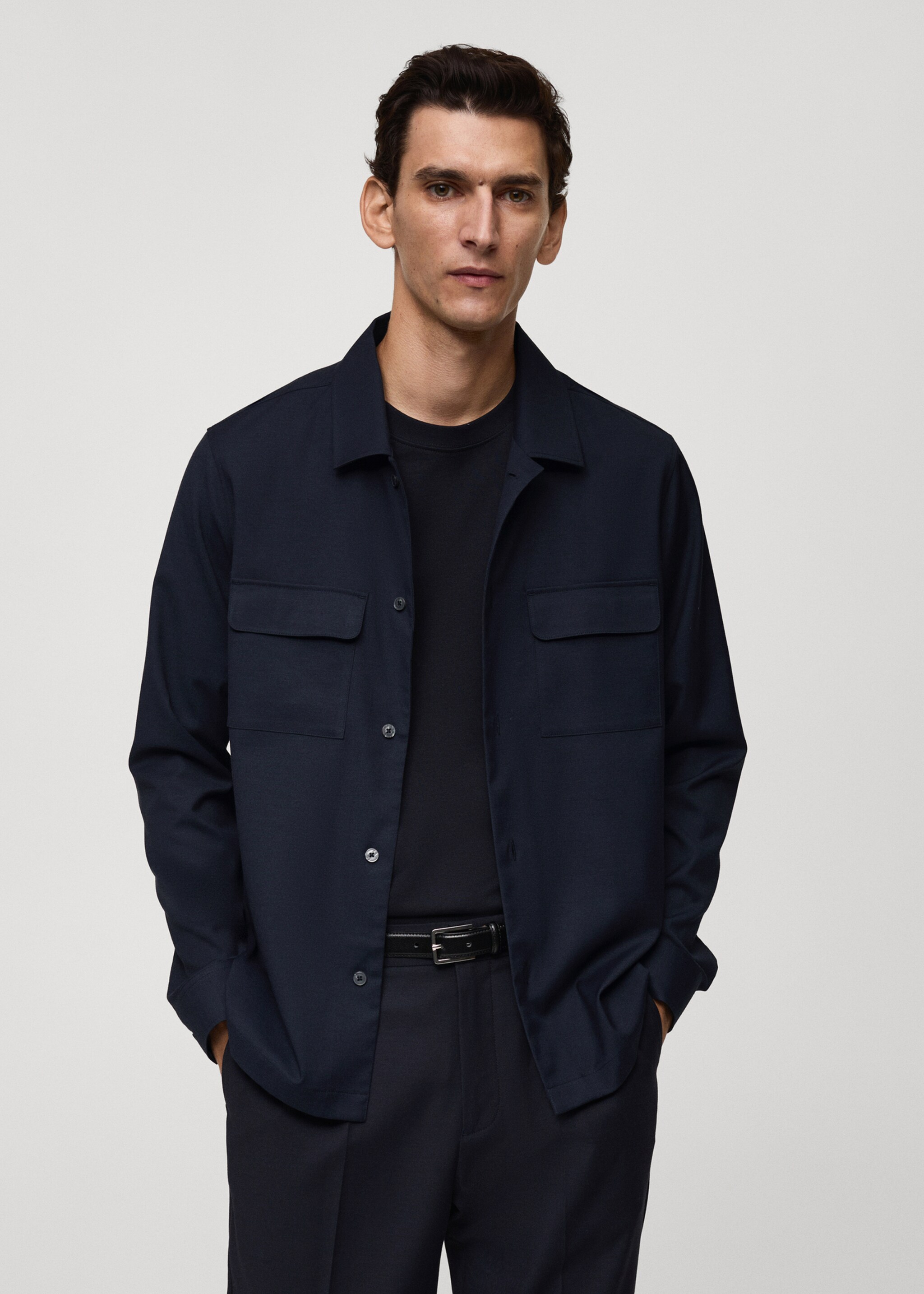 Slim-fit overshirt with pockets - Medium plane, Dark Navy. Ref: 77055974-00.