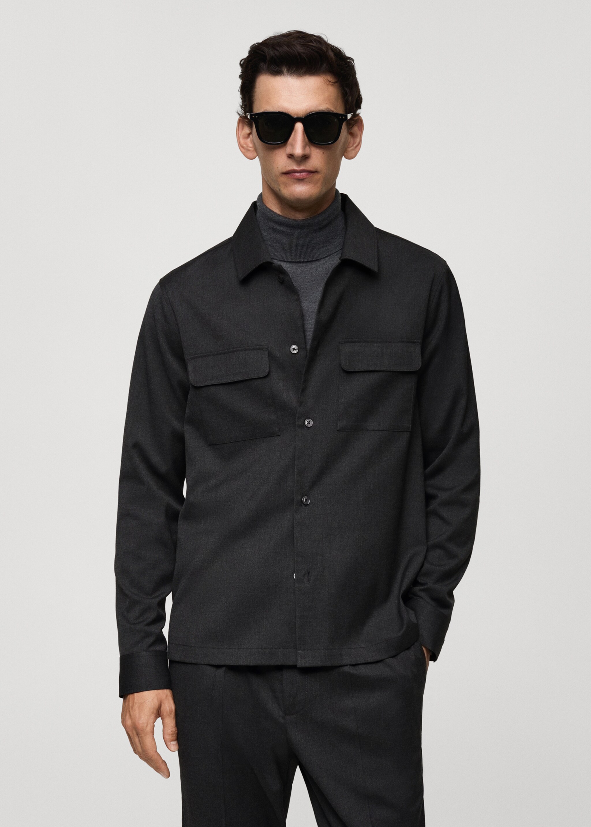 Slim-fit overshirt with pockets - Medium plane, Dark Heather Grey. Ref: 77055974-00.