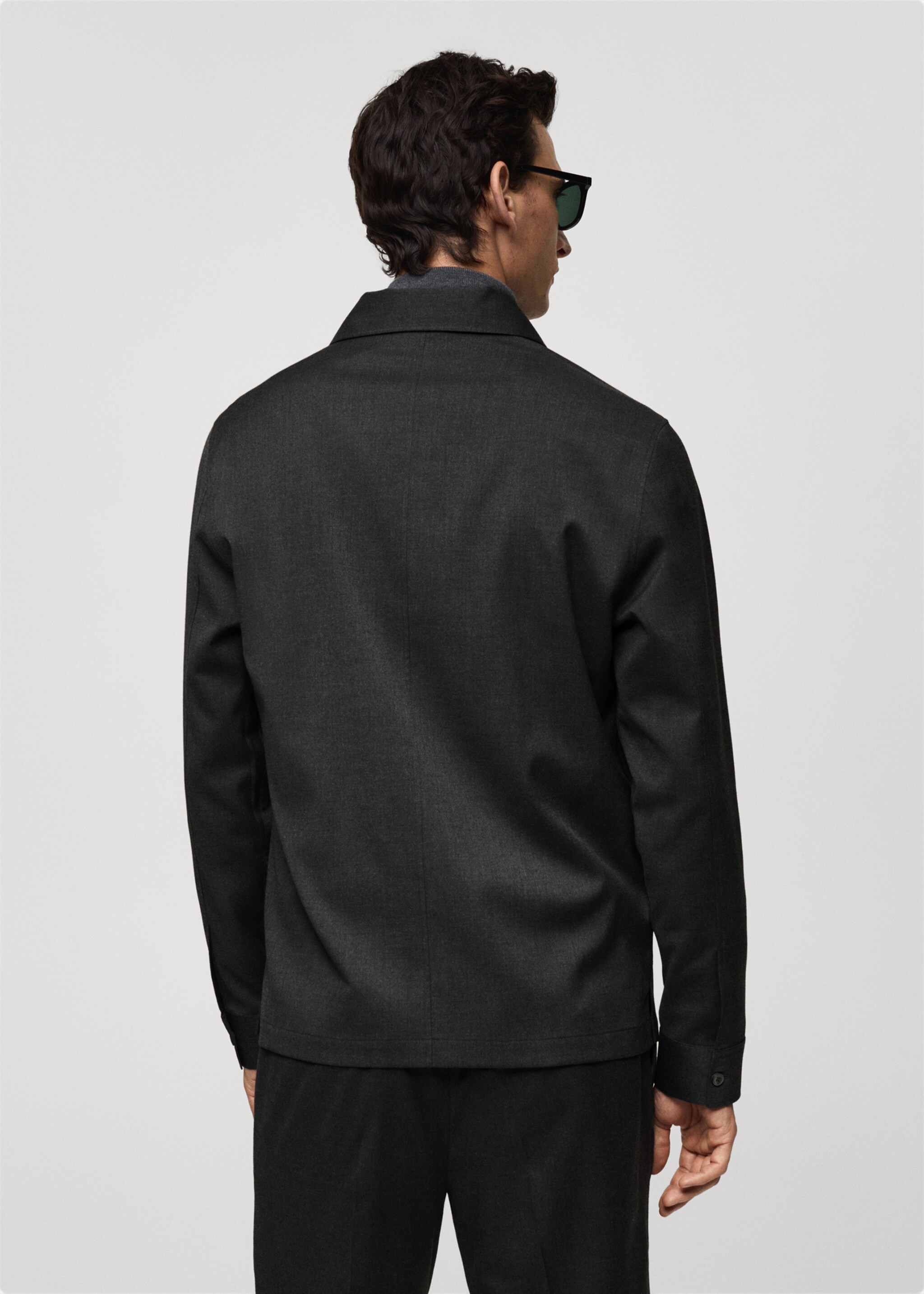 Slim-fit overshirt with pockets - Reverse of the article, Dark Heather Grey. Ref: 77055974-00.