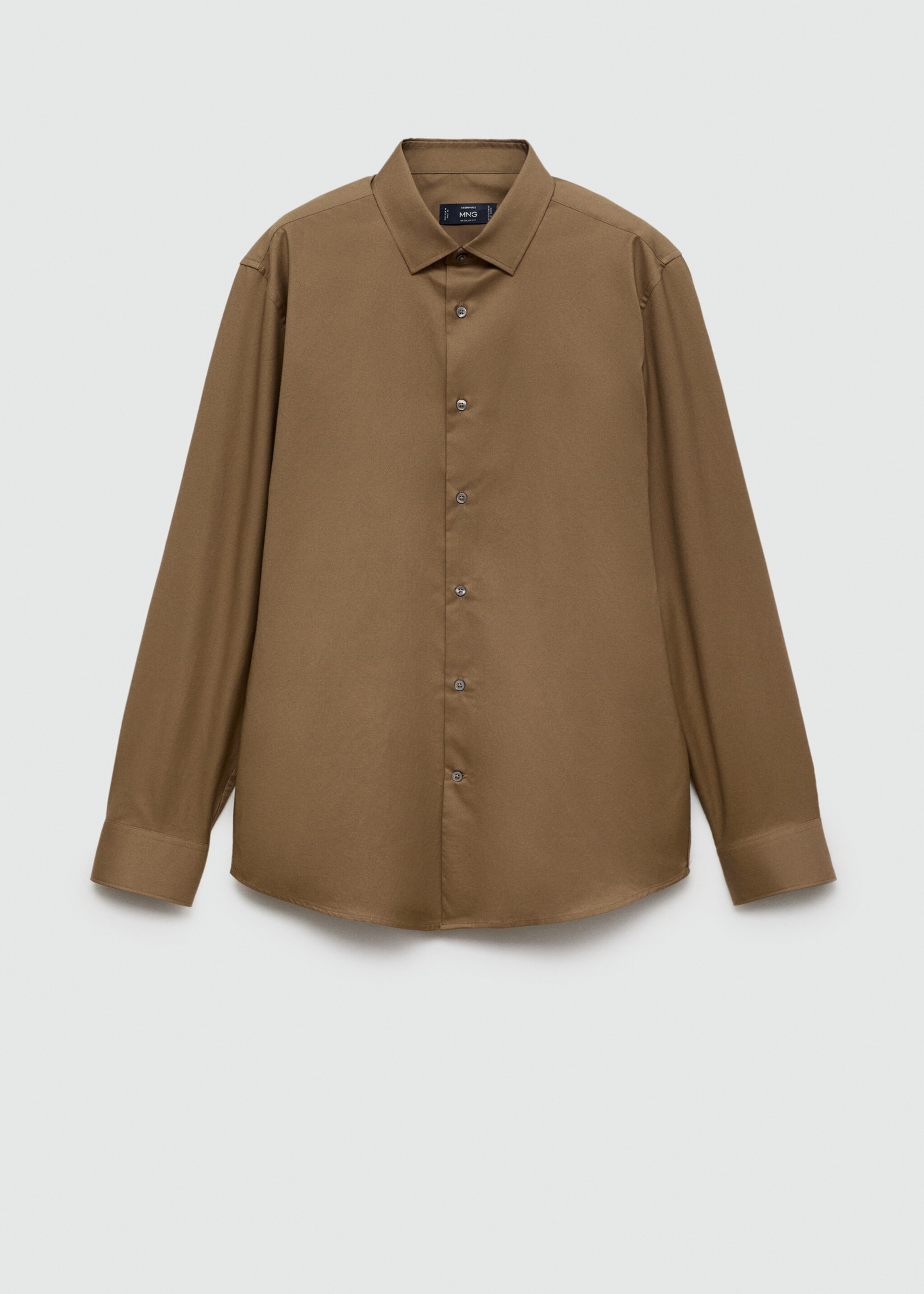 100% cotton twill regular-fit shirt - Article without model, Brown. Ref: 77055975-00.