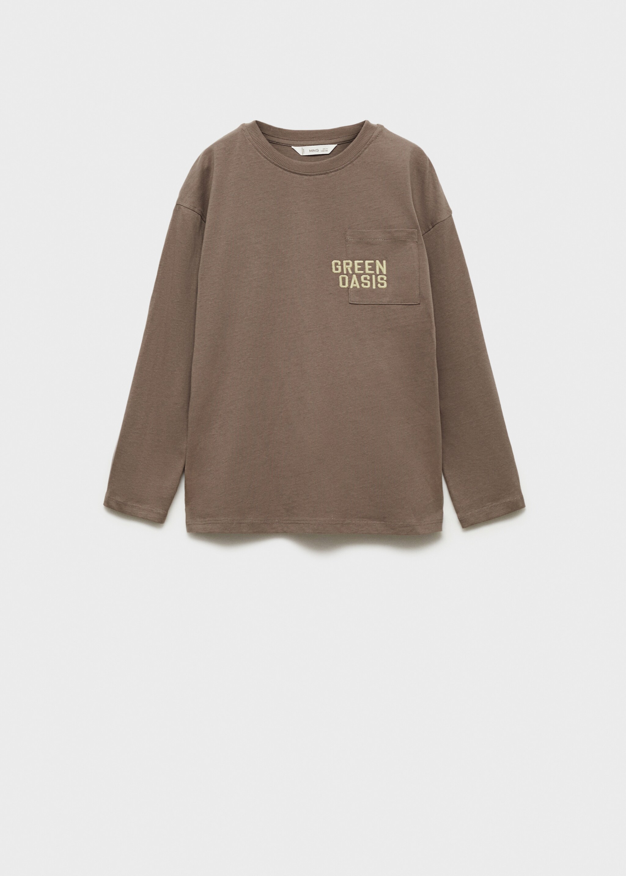 Embroidered long-sleeved t-shirt - Article without model, Medium Brown. Ref: 77055982-00.