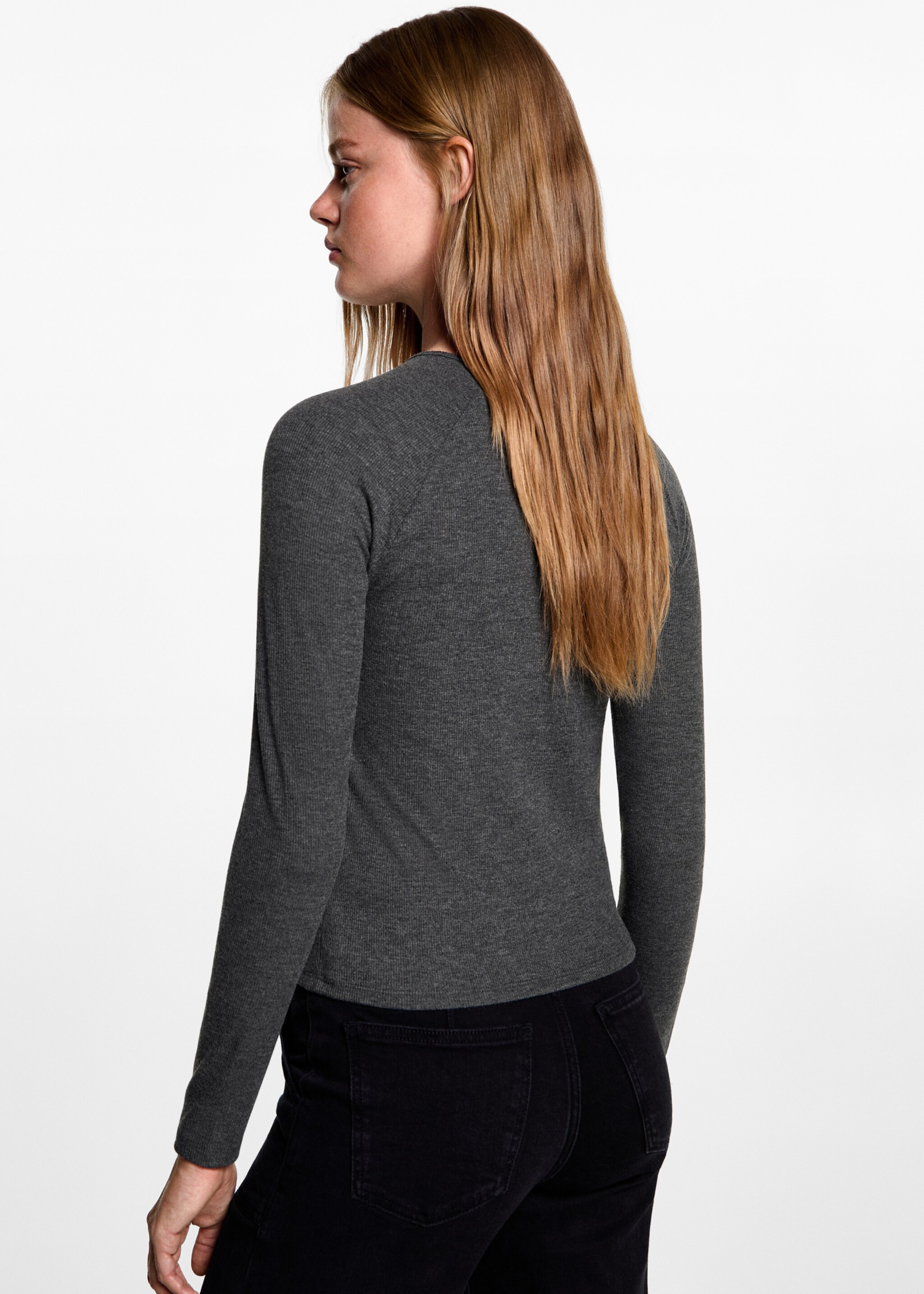 Long-sleeve t-shirt with cut-out - Reverse of the article, Grey. Ref: 77055985-00.