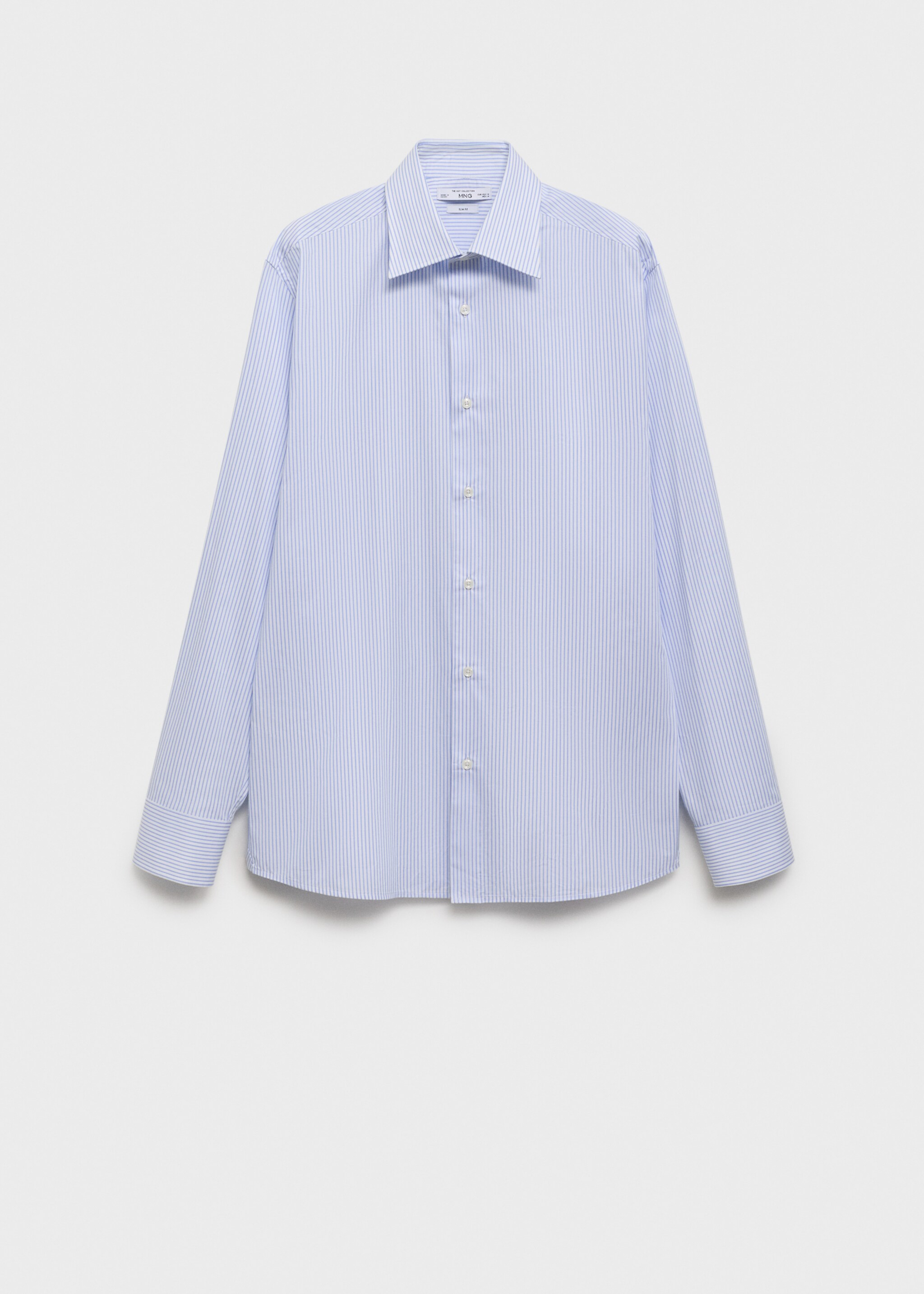 100% cotton slim-fit striped shirt - Article without model, Blue. Ref: 77055986-00.