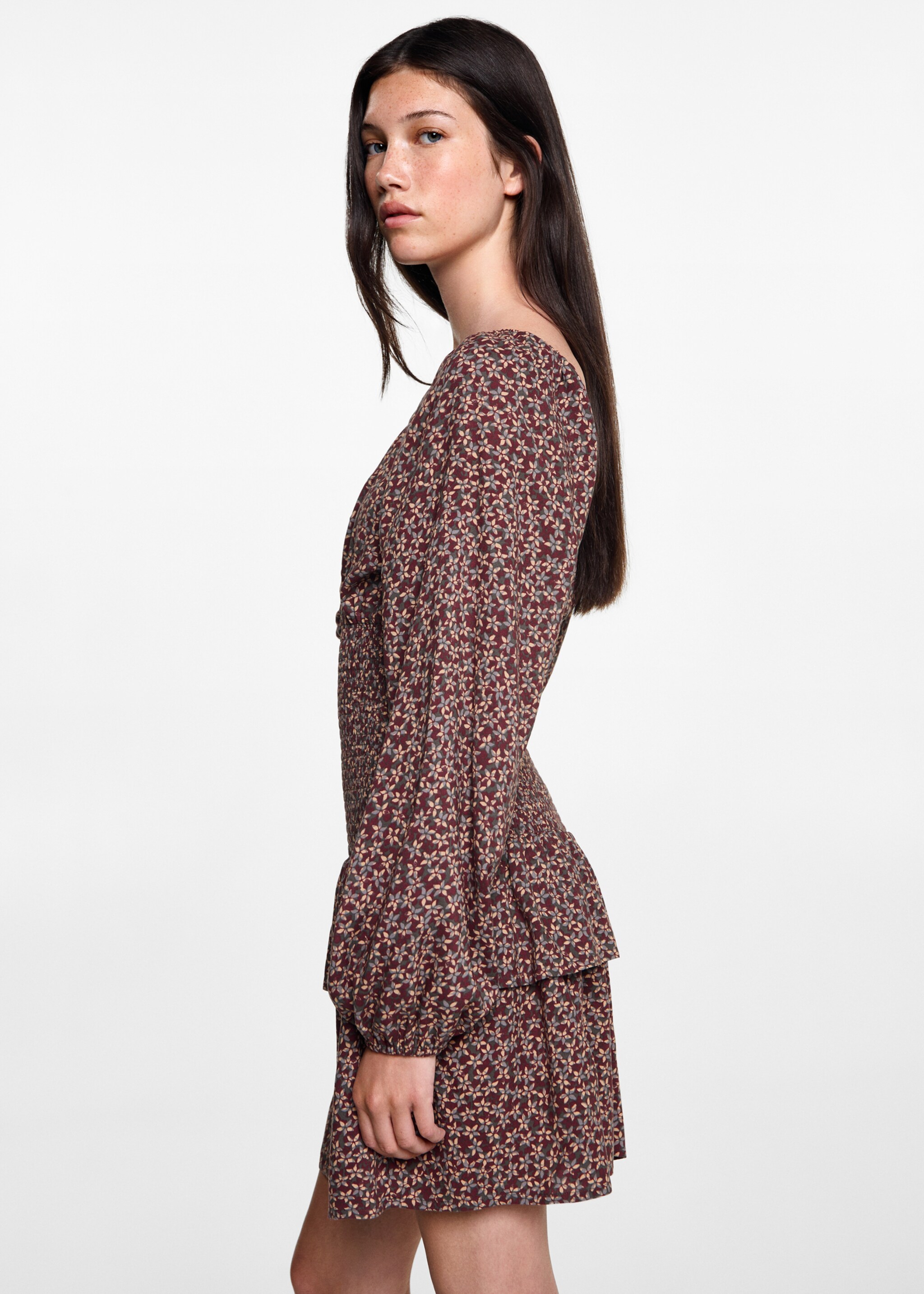 Vestido floral folhos - Pormenor do artigo 2, Bordeaux. Ref: 77055987-00.
