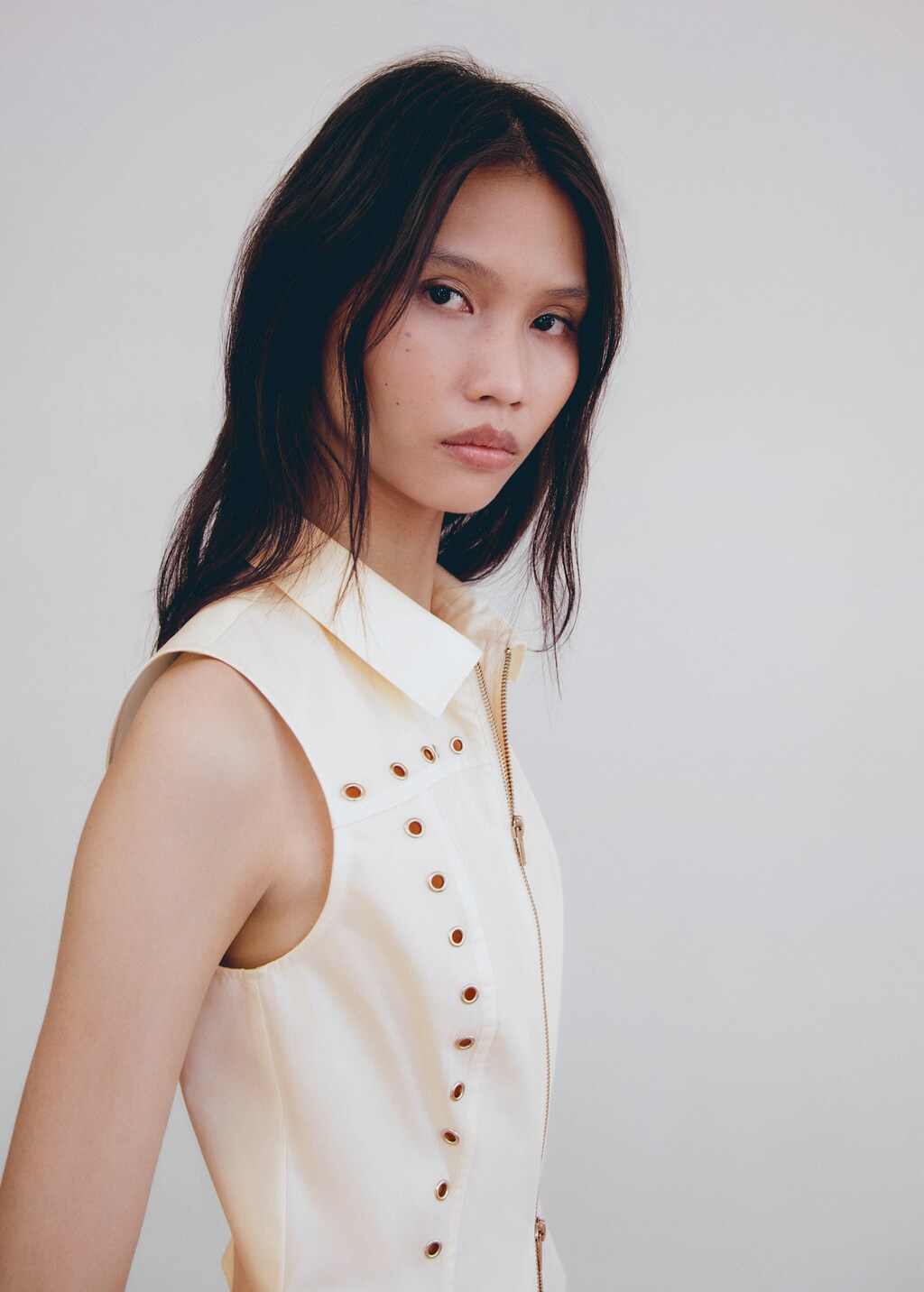 Studded top with zip - Women | MANGO OUTLET USA