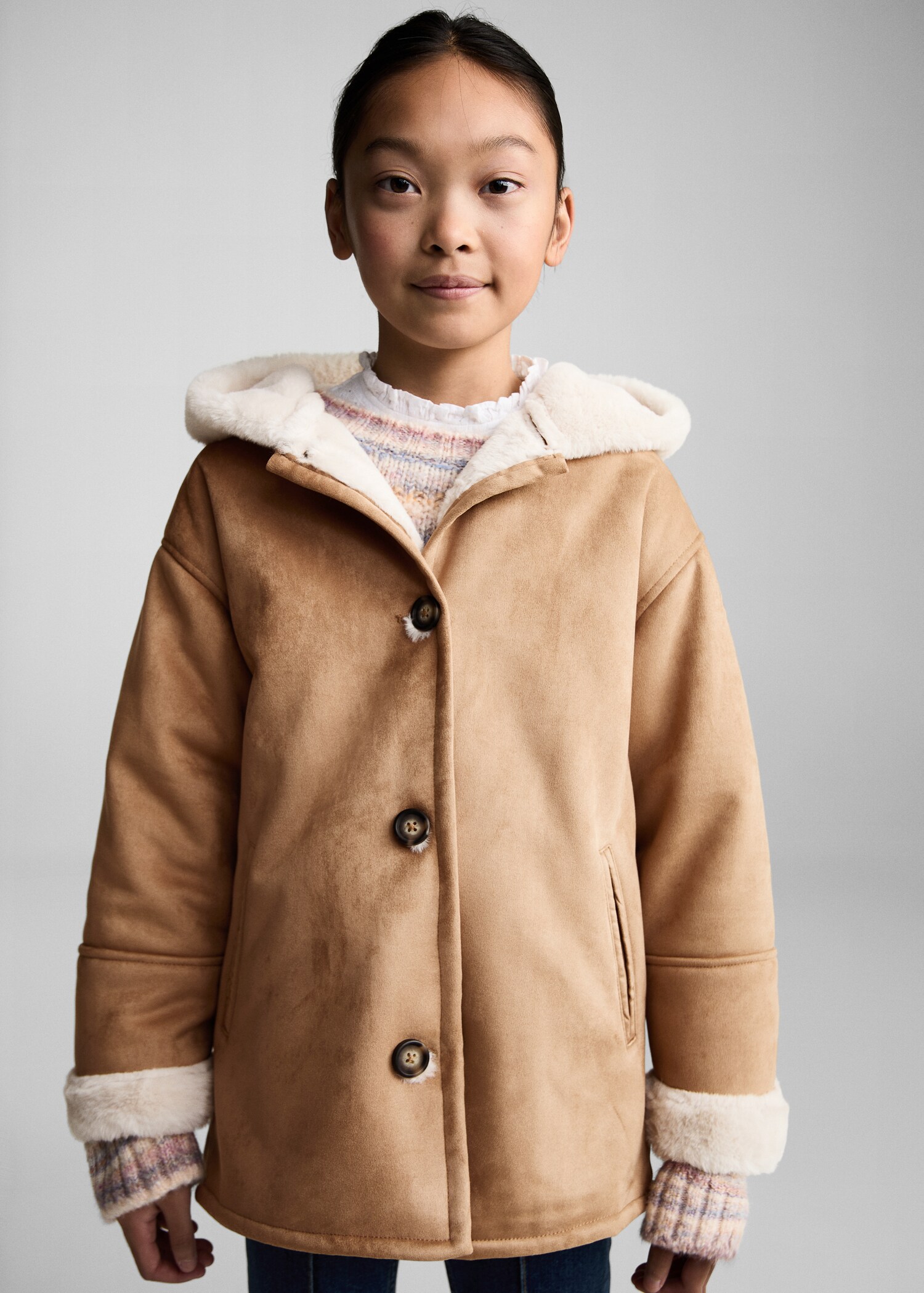 Fur and suede-effect coat - Medium plane