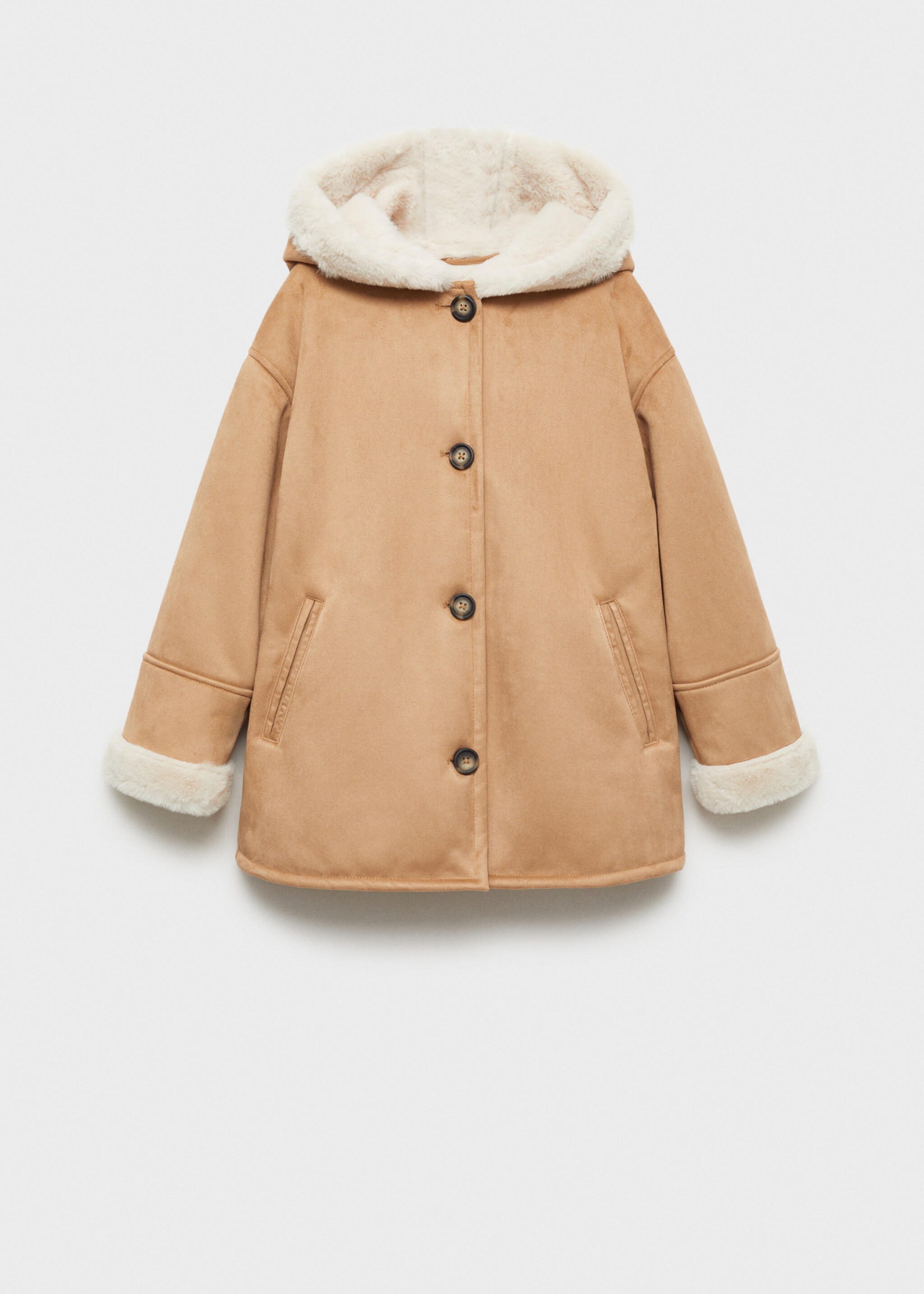 Fur and suede-effect coat - Article without model, Medium Brown. Ref: 77056725-00.