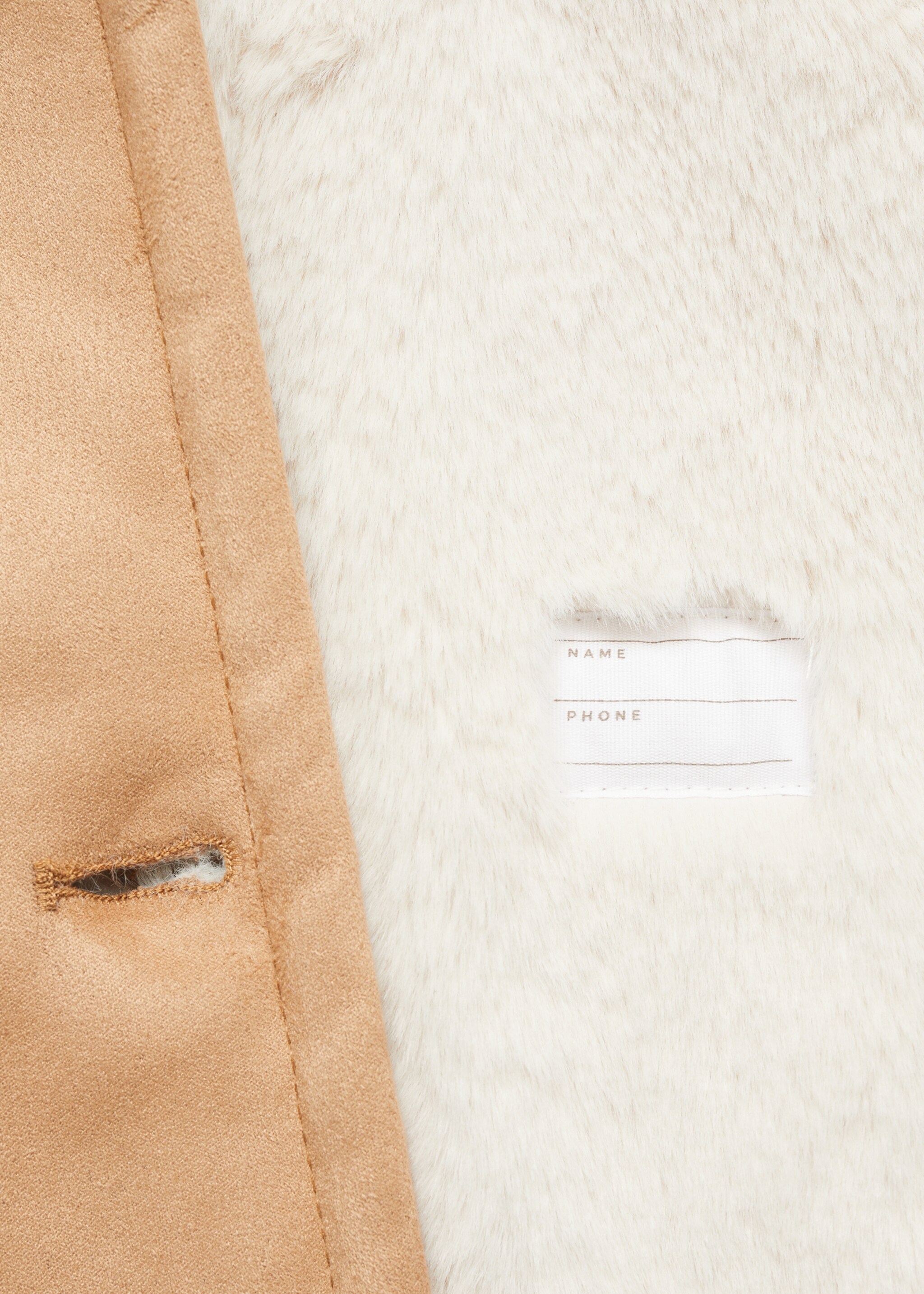 Fur and suede-effect coat - Details of the article 0, Medium Brown. Ref: 77056725-00.