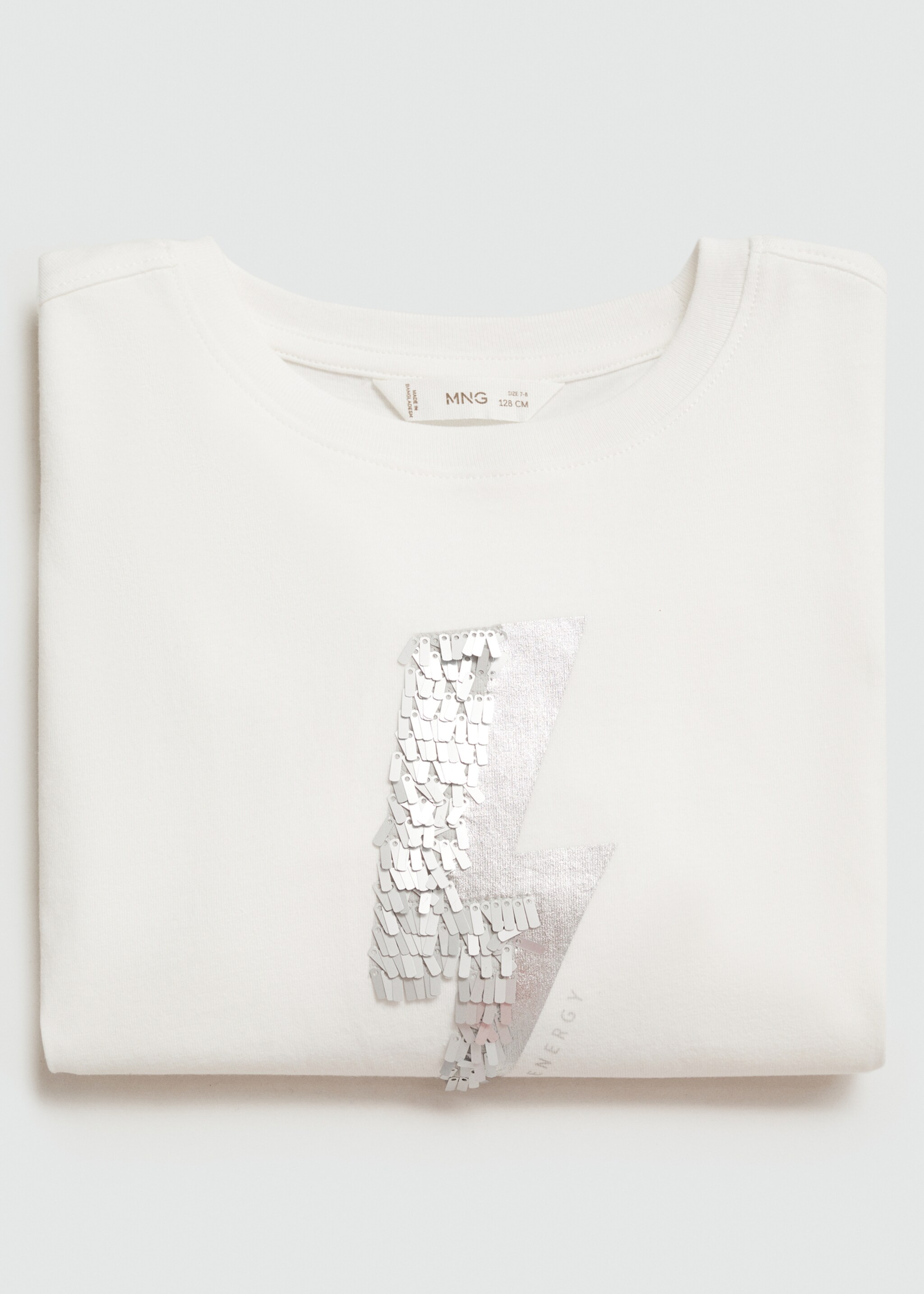 T-shirt imprimé paillettes - Détail de l'article 8, Blanc cassé. Ref: 77056728-00.