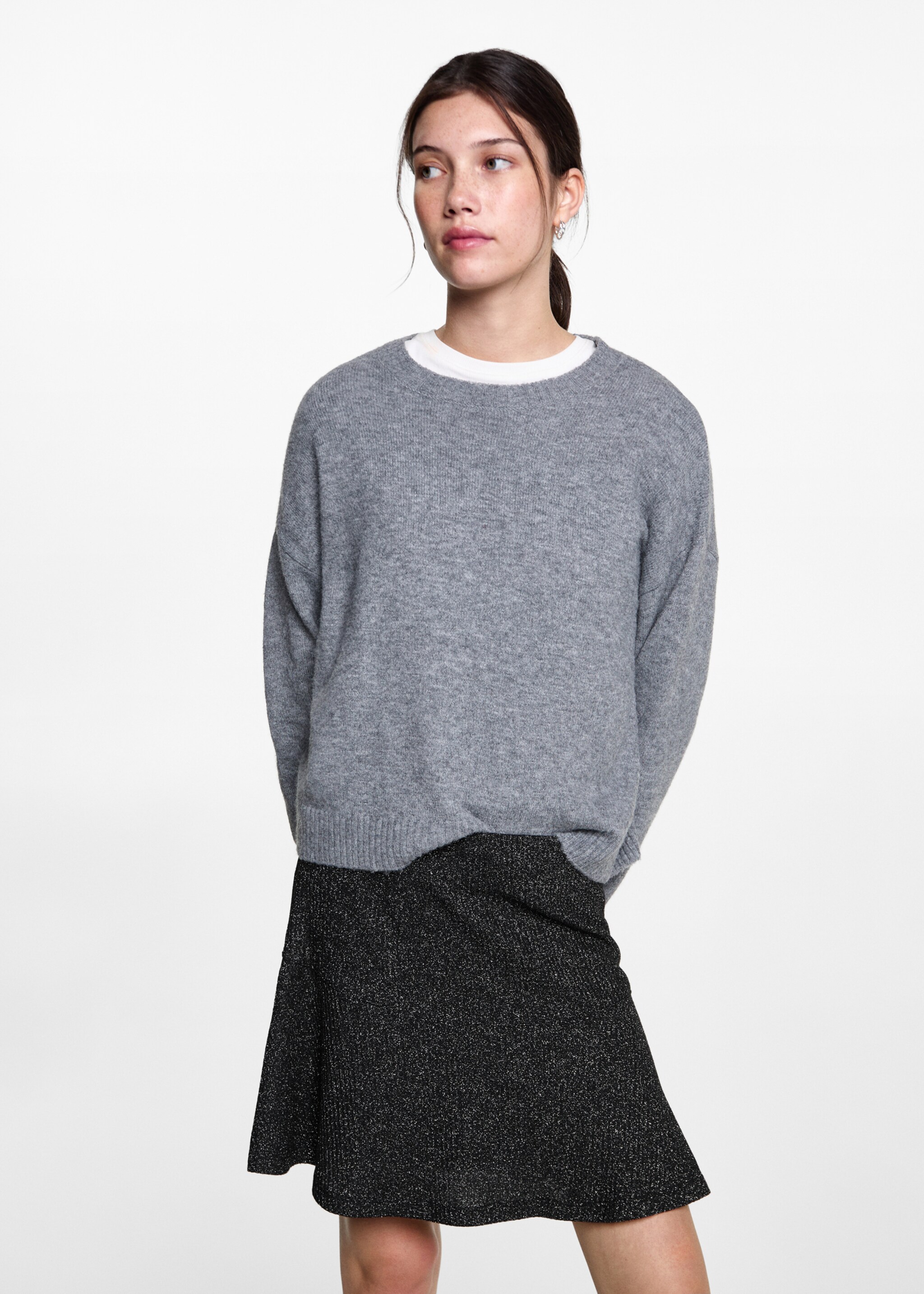 Lurex knitted skirt - Medium plane, Black. Ref: 77056736-00.