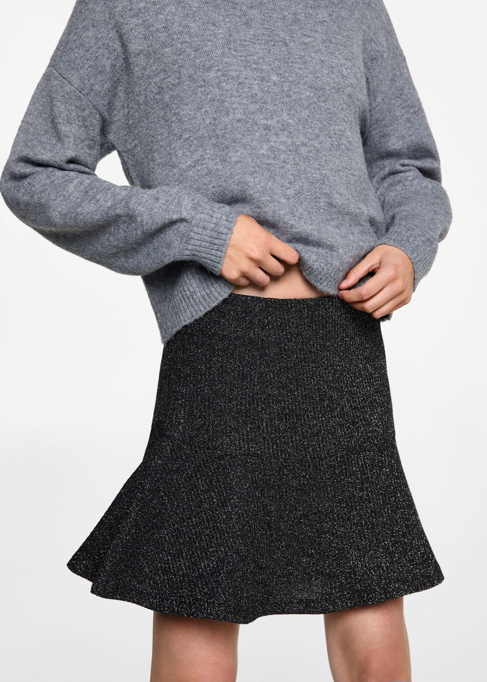 Lurex knitted skirt - Details of the article 6, Black. Ref: 77056736-00.