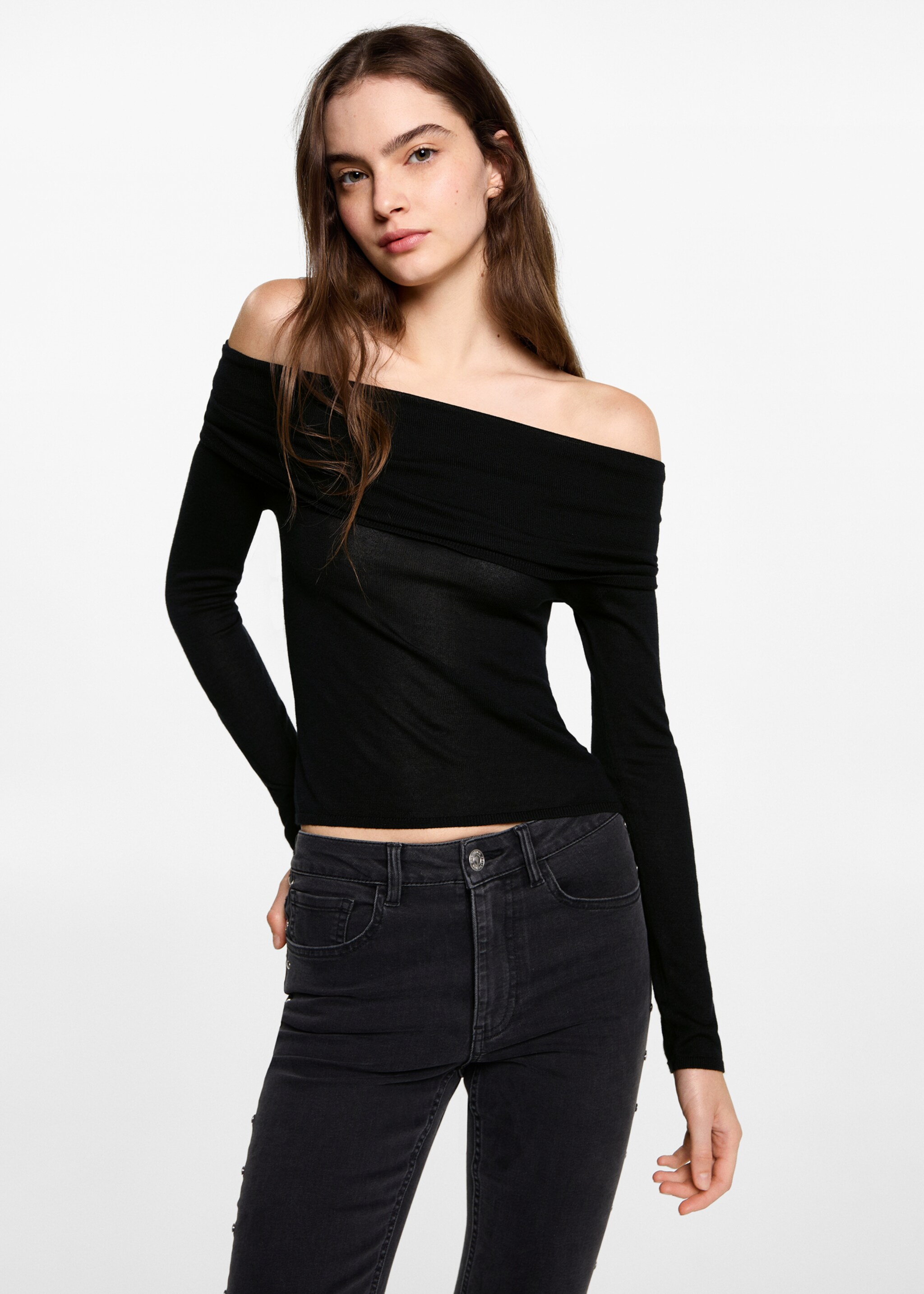 Off shoulders sweater - Medium plane, Black. Ref: 77056738-00.
